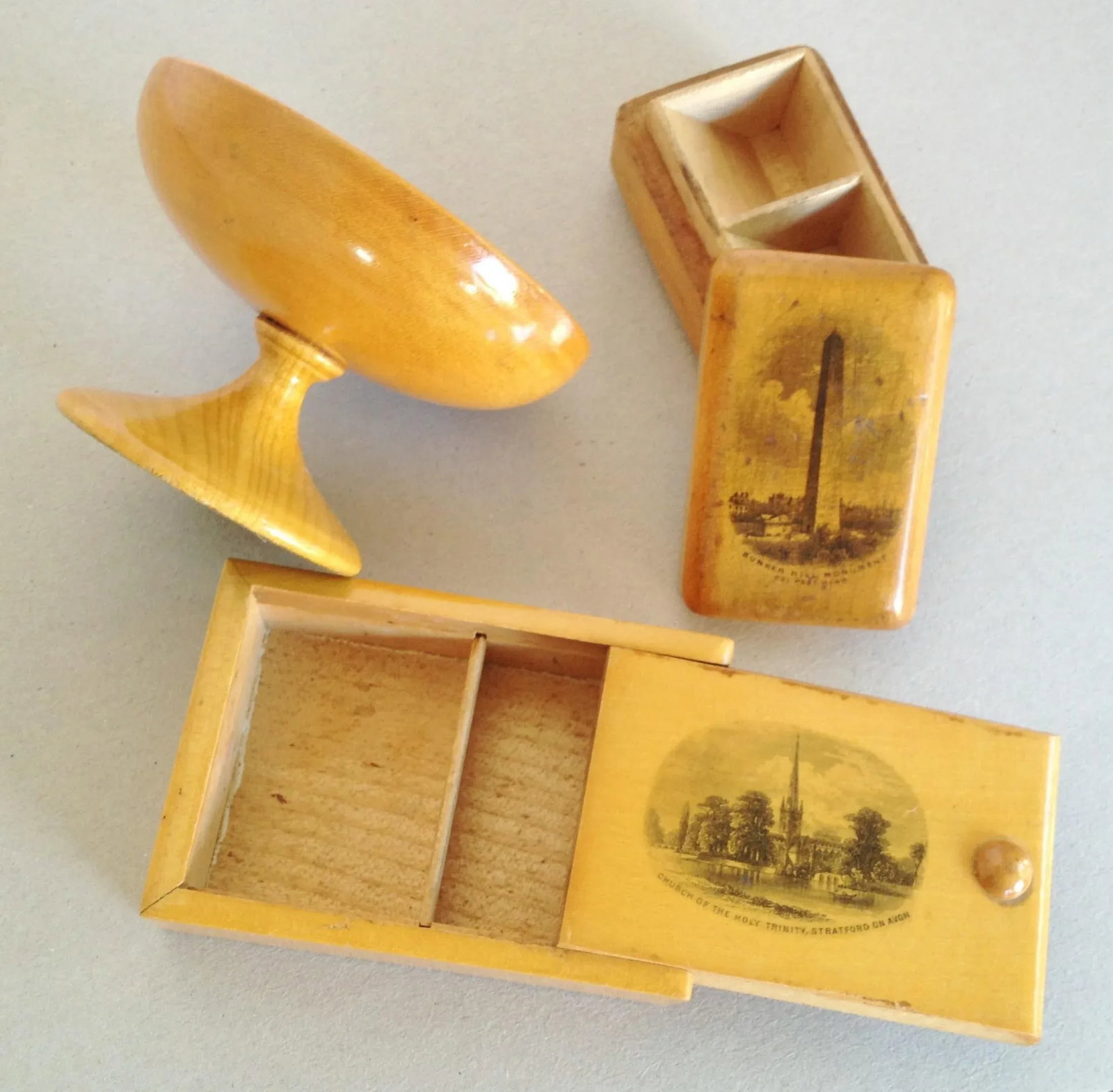 Antique Mauchline Ware Treen Souvenir Set Bunker Hill, Stratford, Giant's Causeway - 3
