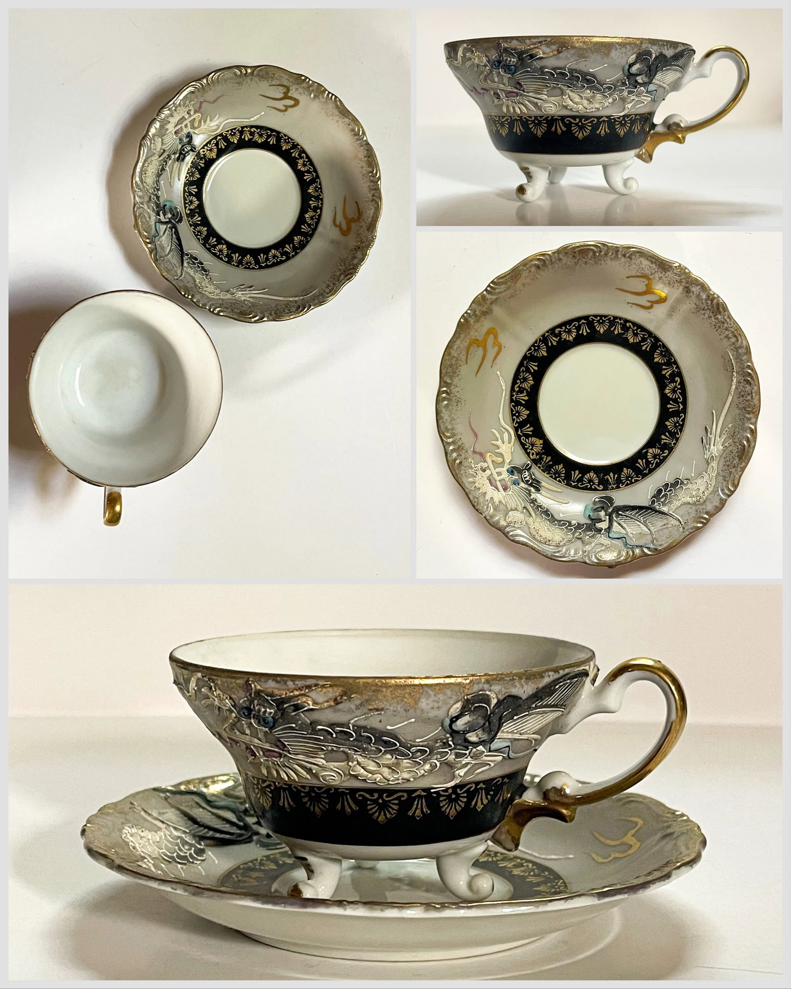 Mid 20th Century Dragon Teacups & Saucers- 12 Pieces - 12