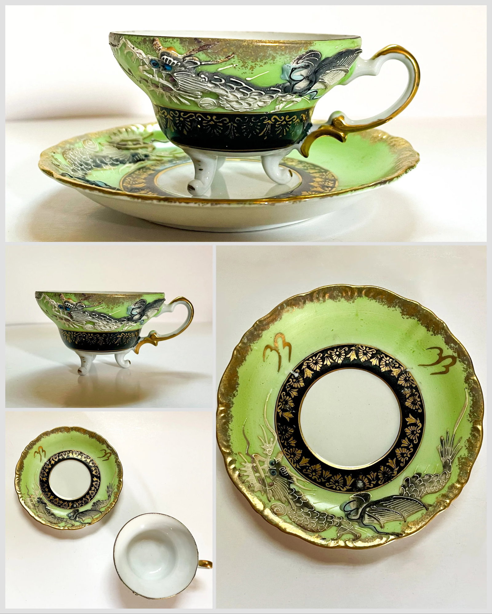 Mid 20th Century Dragon Teacups & Saucers- 12 Pieces - 3