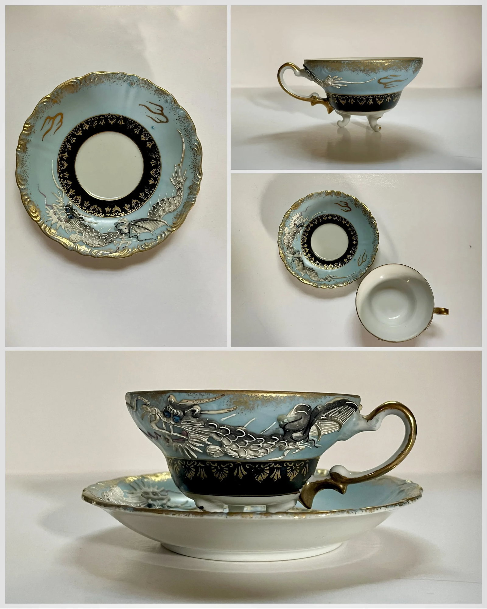 Mid 20th Century Dragon Teacups & Saucers- 12 Pieces - 4
