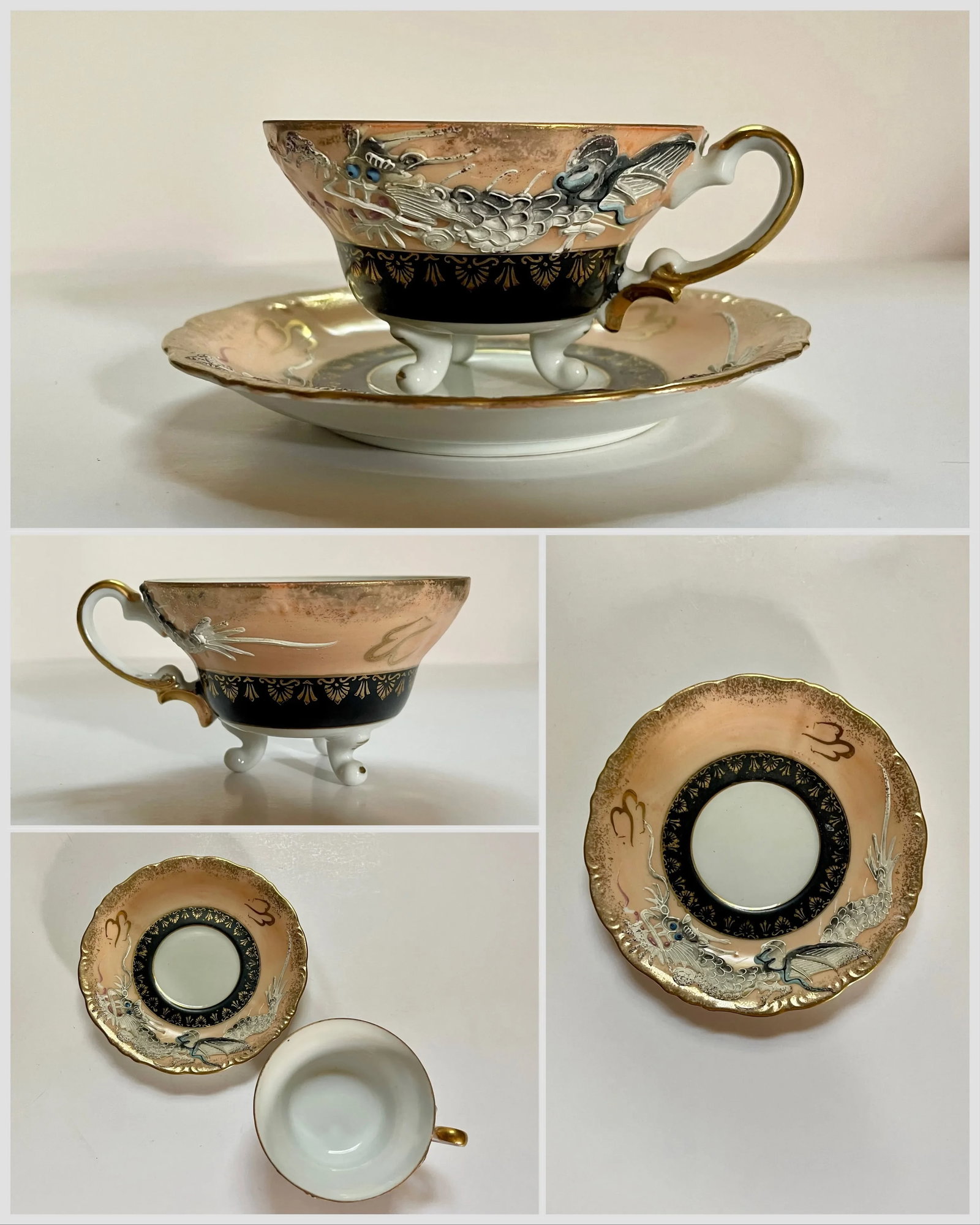 Mid 20th Century Dragon Teacups & Saucers- 12 Pieces - 6