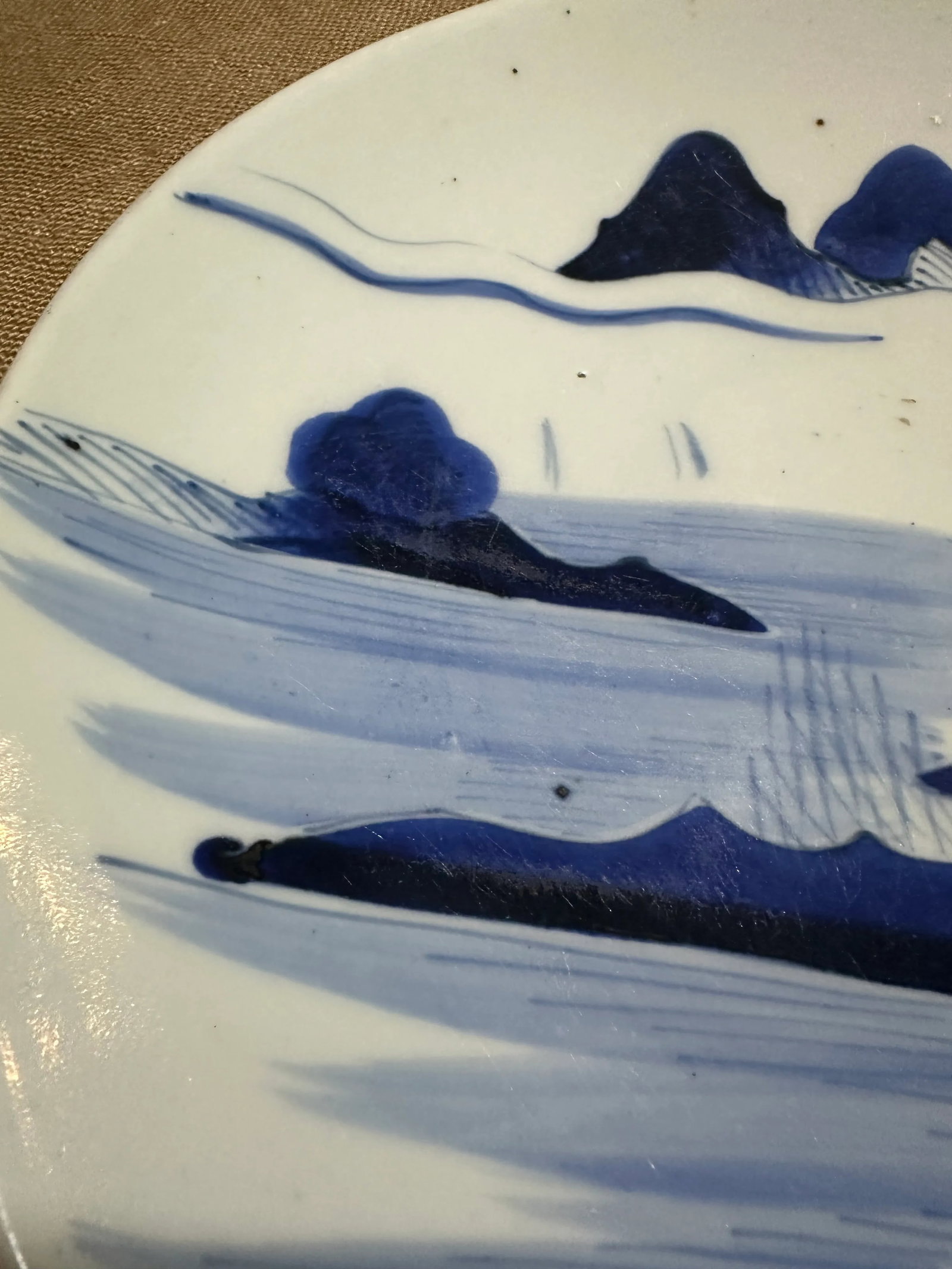 Early 20th Century Japanese Porcelain Blue and White Large Shallow Bowl or Platter - 2