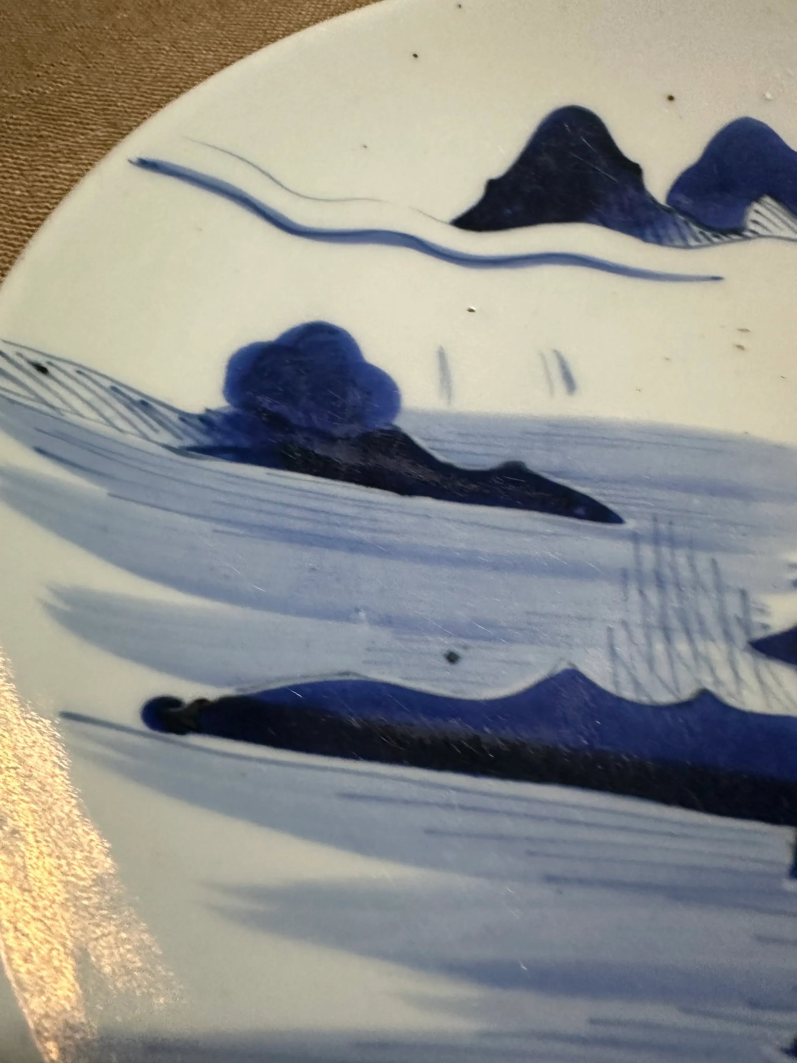 Early 20th Century Japanese Porcelain Blue and White Large Shallow Bowl or Platter - 3