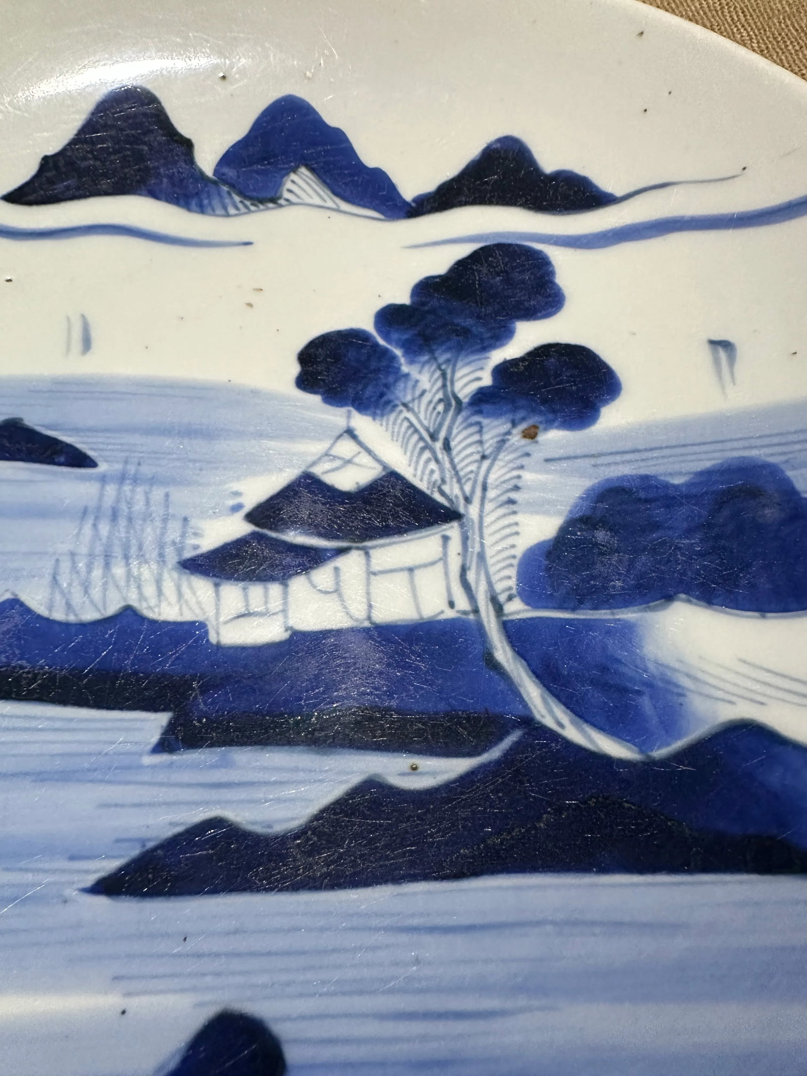 Early 20th Century Japanese Porcelain Blue and White Large Shallow Bowl or Platter - 4