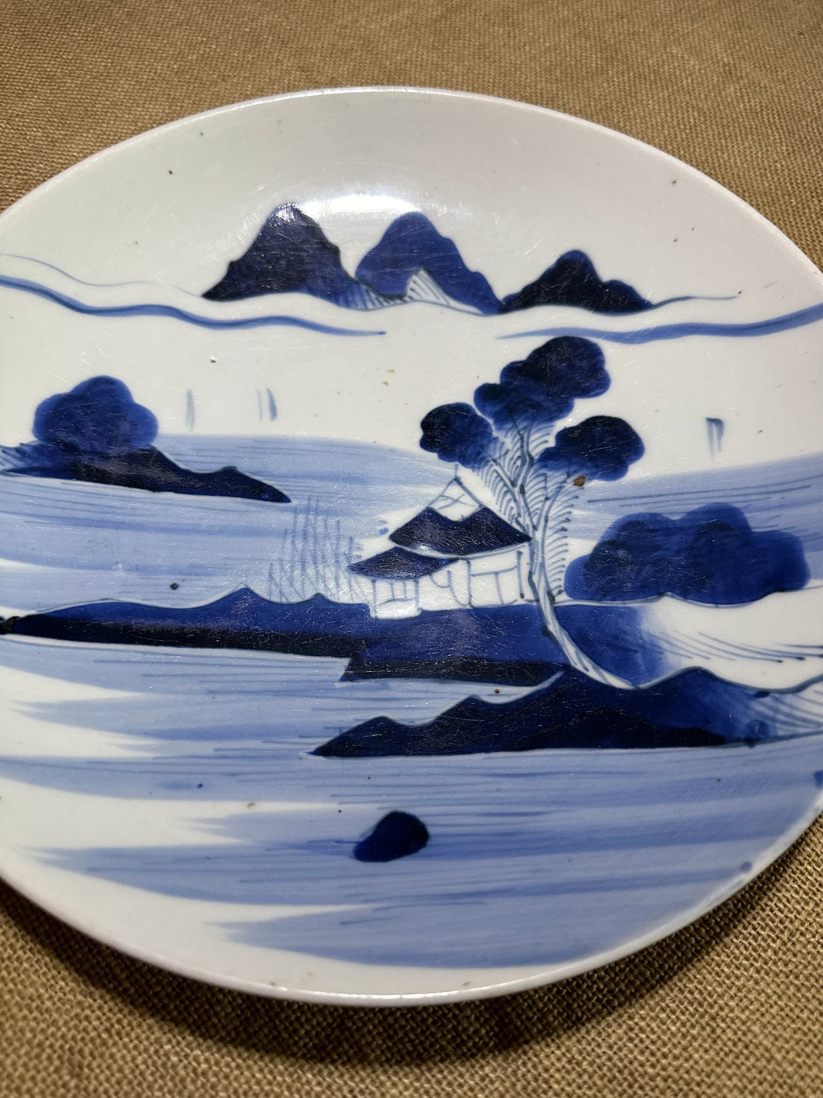 Early 20th Century Japanese Porcelain Blue and White Large Shallow Bowl or Platter - 6