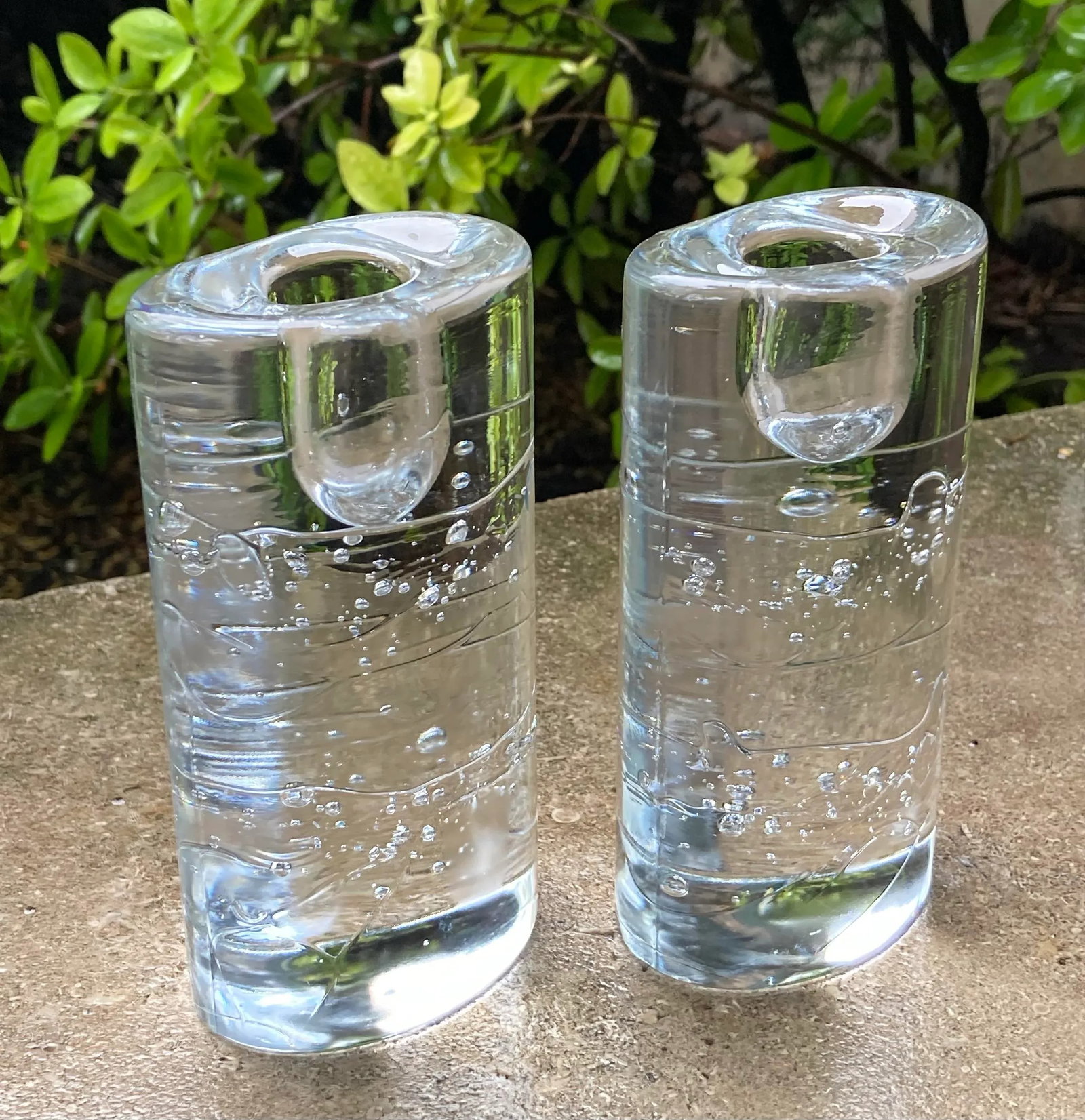 1960s Iittala Finland Timo Sarpaneva Arkipelago Ice Block Oval Thick Glass Candle Holders- Set of 2 - 2