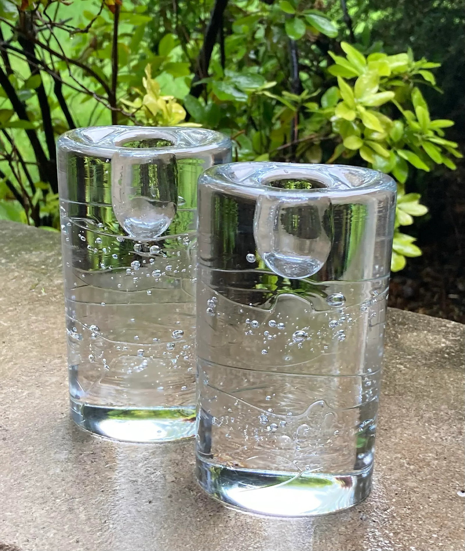 1960s Iittala Finland Timo Sarpaneva Arkipelago Ice Block Oval Thick Glass Candle Holders- Set of 2 - 3