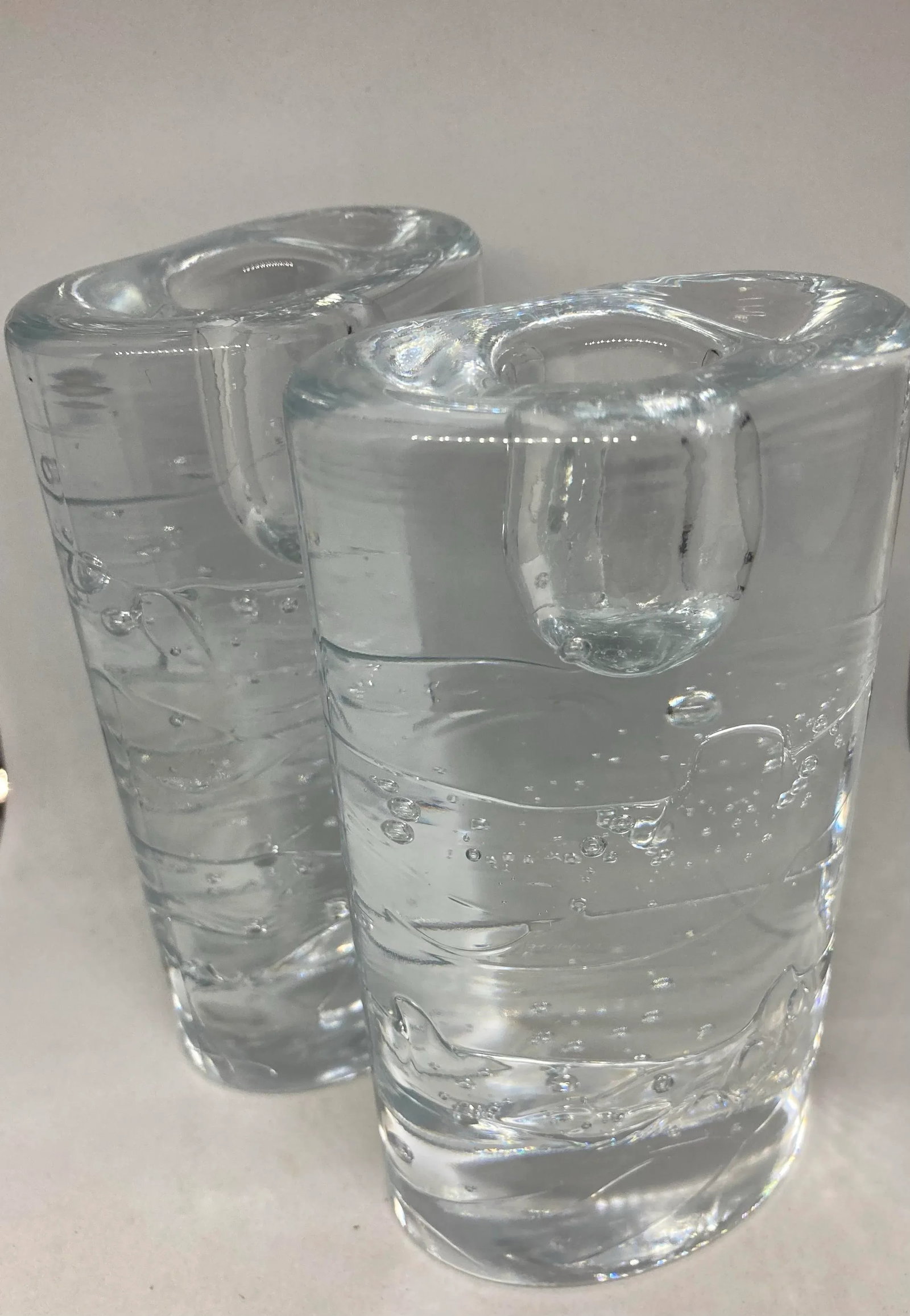 1960s Iittala Finland Timo Sarpaneva Arkipelago Ice Block Oval Thick Glass Candle Holders- Set of 2 - 5