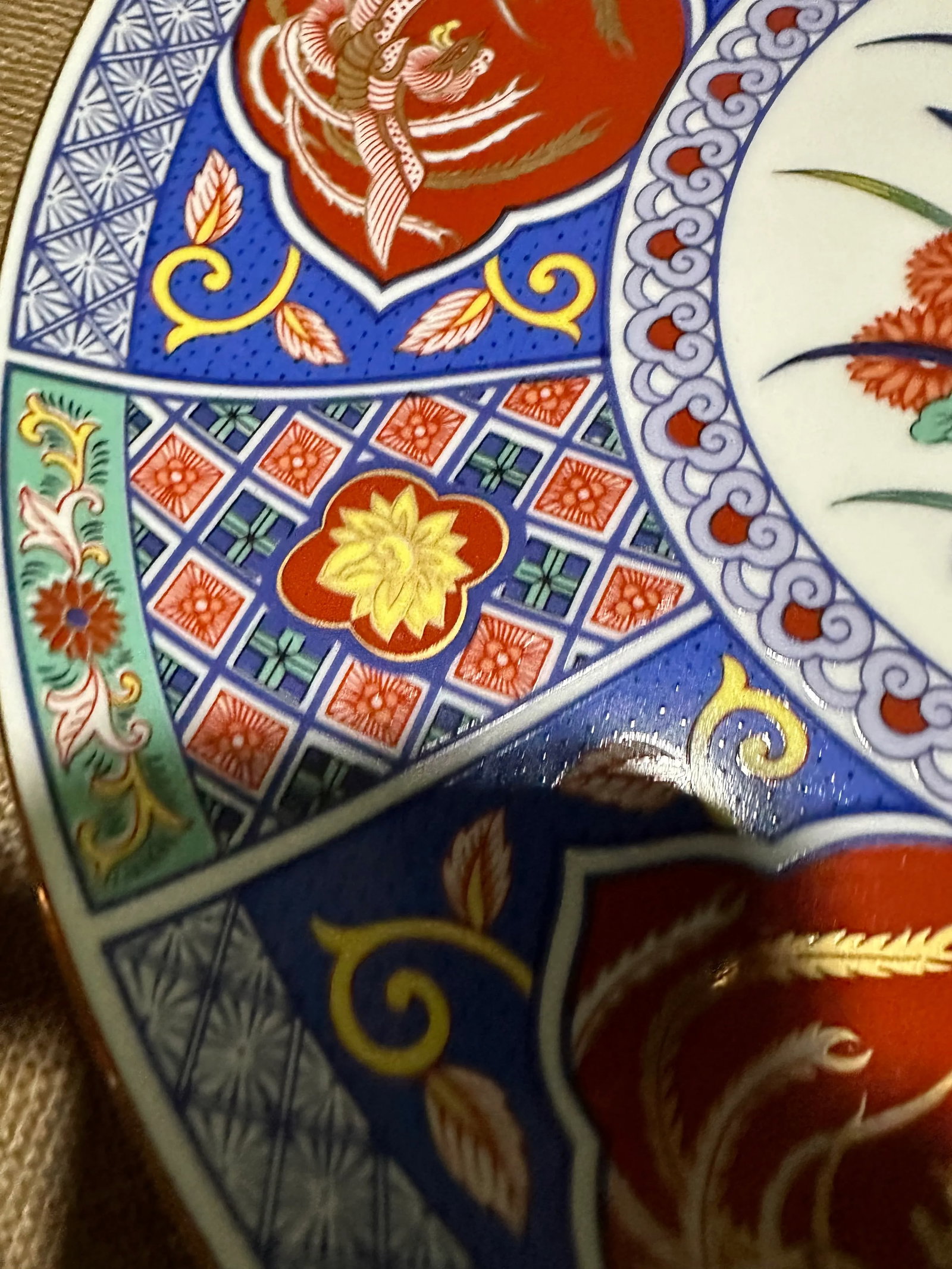Large 1960s Decorative Japanese Platter in Blues, Greens and Rust Orange - 10