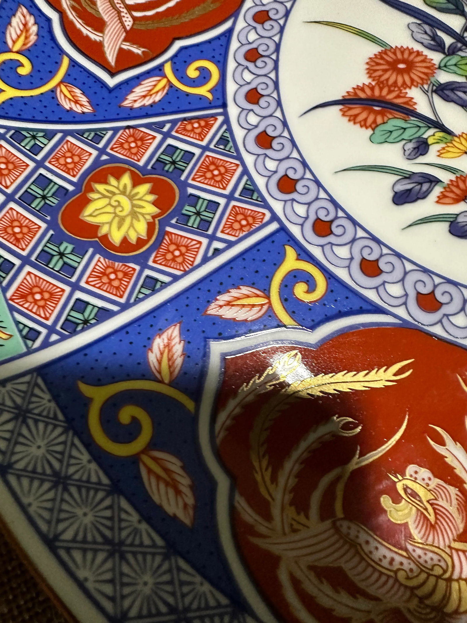 Large 1960s Decorative Japanese Platter in Blues, Greens and Rust Orange - 11