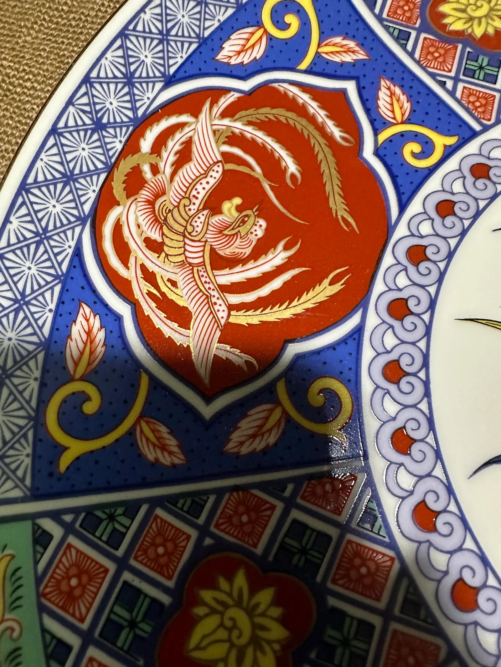Large 1960s Decorative Japanese Platter in Blues, Greens and Rust Orange - 3