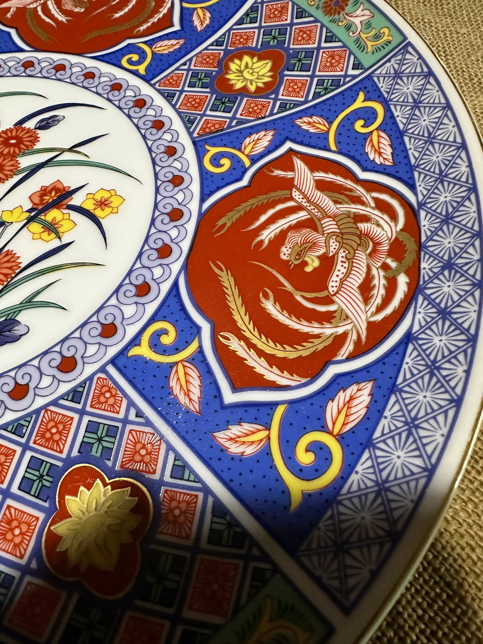 Large 1960s Decorative Japanese Platter in Blues, Greens and Rust Orange - 6