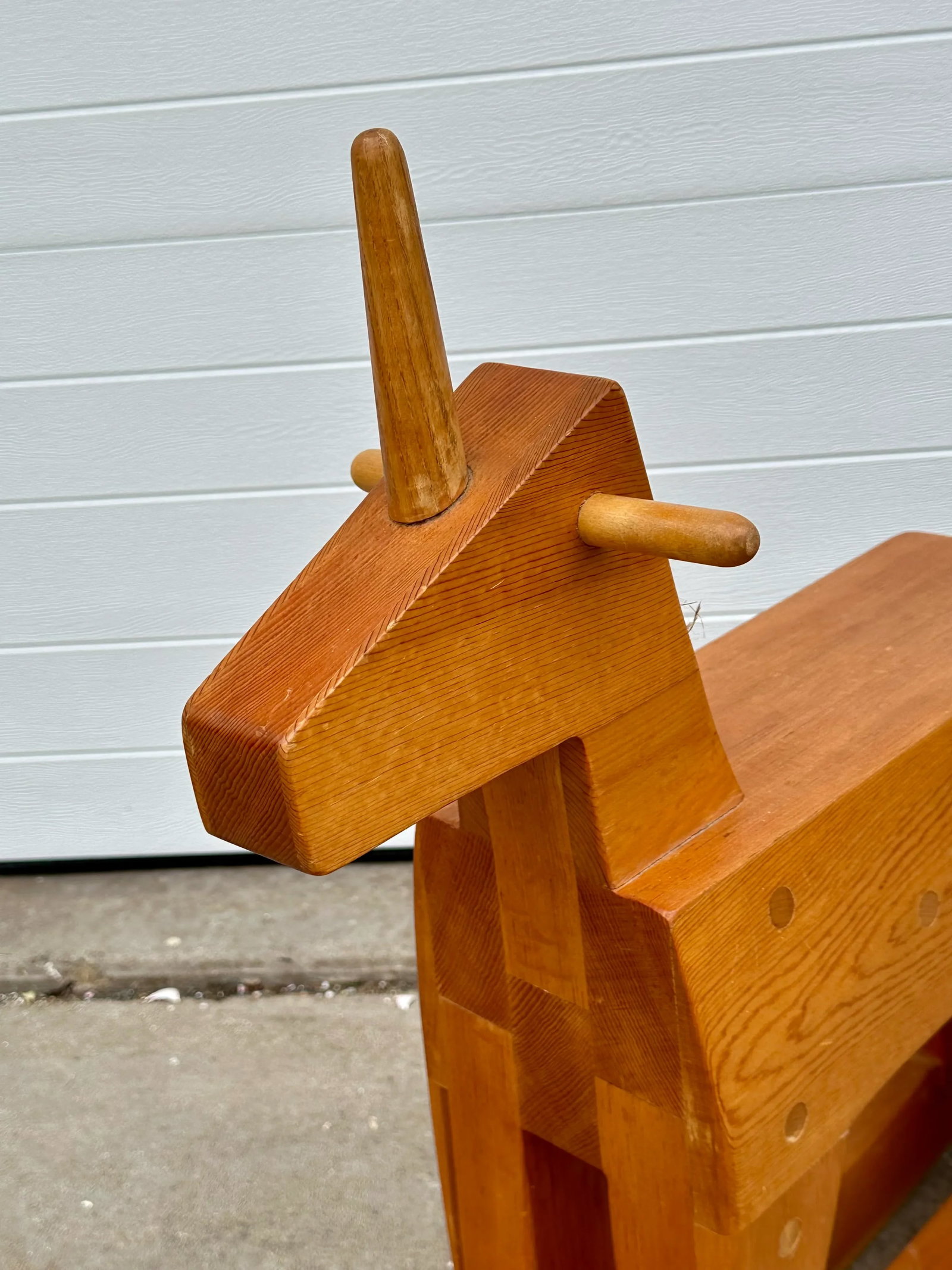 Vintage Scandinavian Wooden Unicorn Rocking Horse - 3