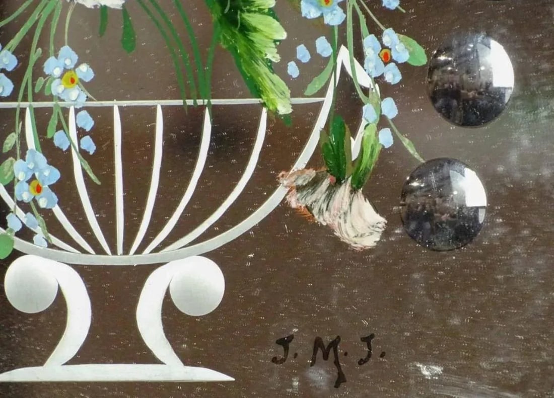 Early 19th Century Hand Painted Etched Mirror Decorated With Violets - 2