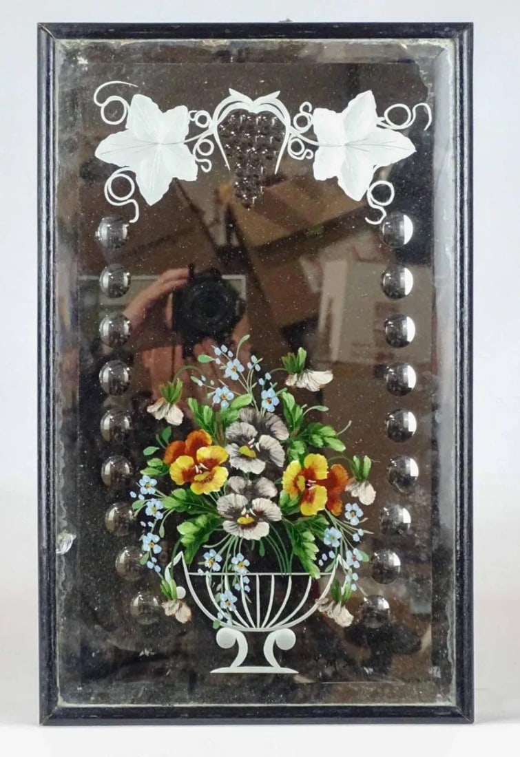 Early 19th Century Hand Painted Etched Mirror Decorated With Violets - 4