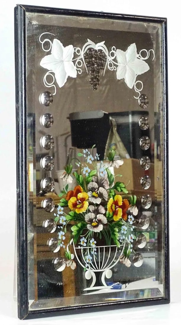 Early 19th Century Hand Painted Etched Mirror Decorated With Violets - 5