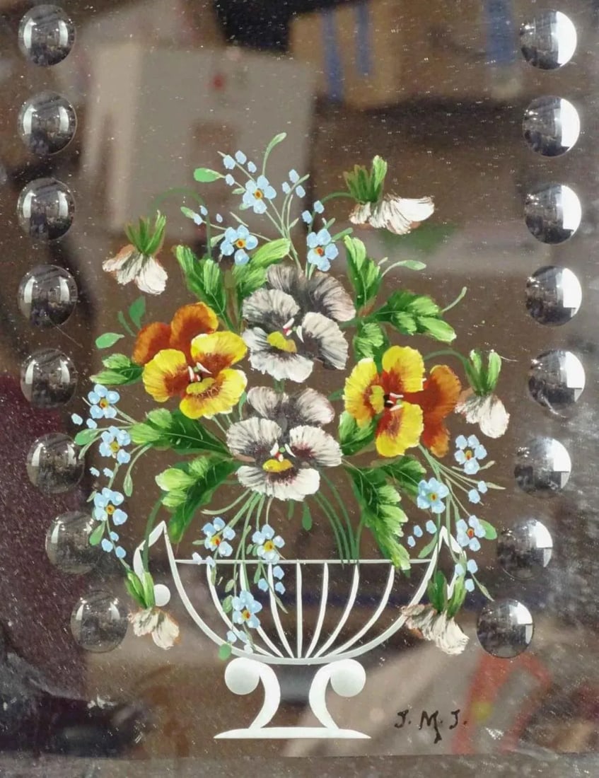 Early 19th Century Hand Painted Etched Mirror Decorated With Violets - 6