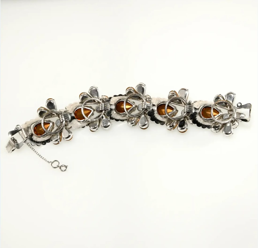 Vintage Silver Tone Bracelet With Gray "Black Diamond" Rhinestones - 2