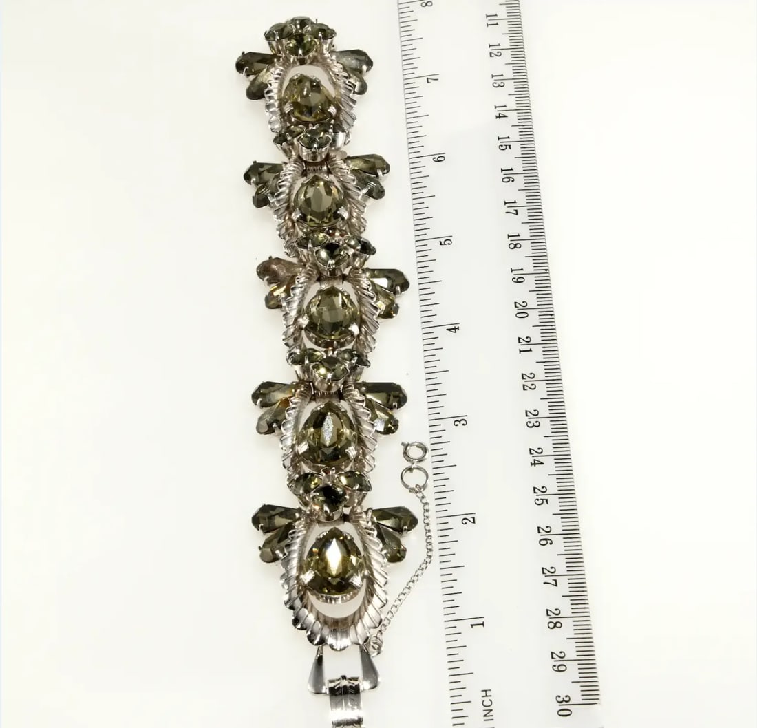 Vintage Silver Tone Bracelet With Gray "Black Diamond" Rhinestones - 3