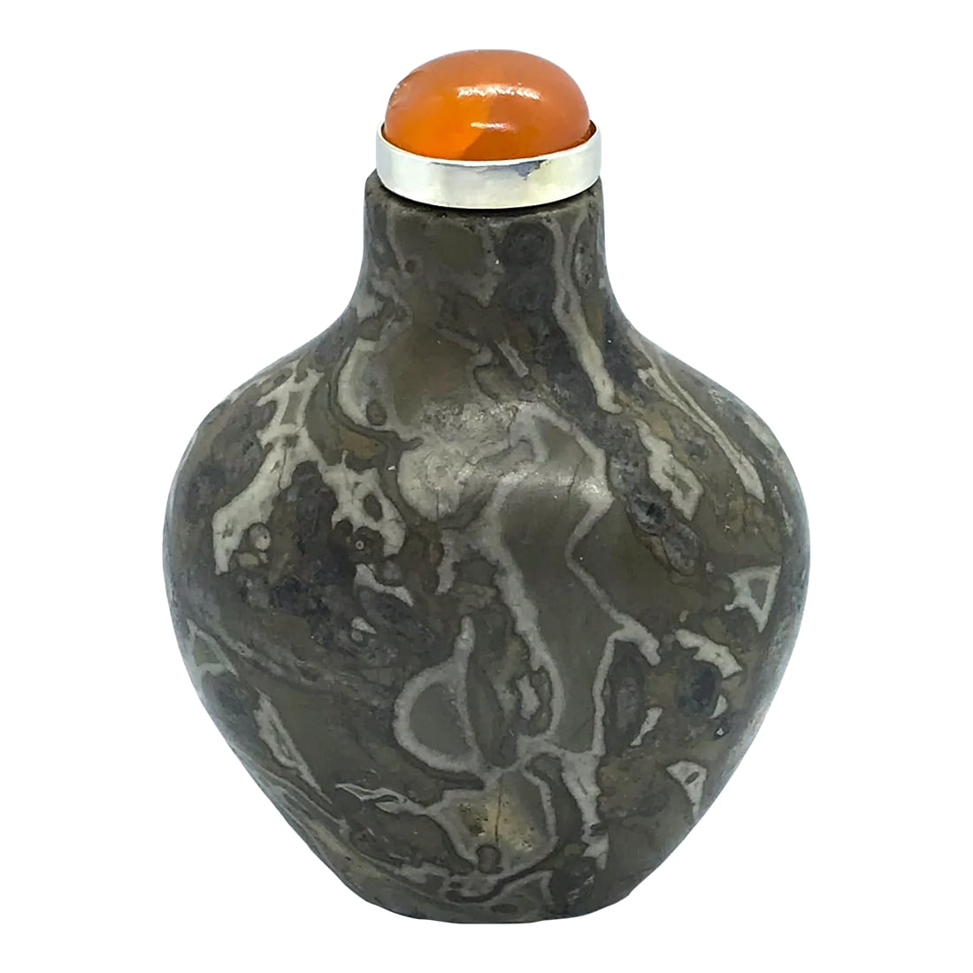 Late 19th Century Antique Orca or Oriental Agate Snuff Bottle: This bottle was purchased in Beijing in 2018. Since that time I have not yet come across a stone bottle, identified as Orca or Oriental Agate that bears any resemblance to this interesting rock. The
