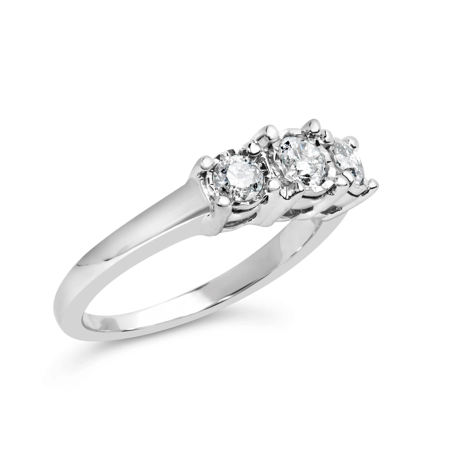 14K White Gold 1/2 Cttw Miracle Set Round Lab Grown Diamond Three Stone Illusion Plate Ring (F-G Col - 3