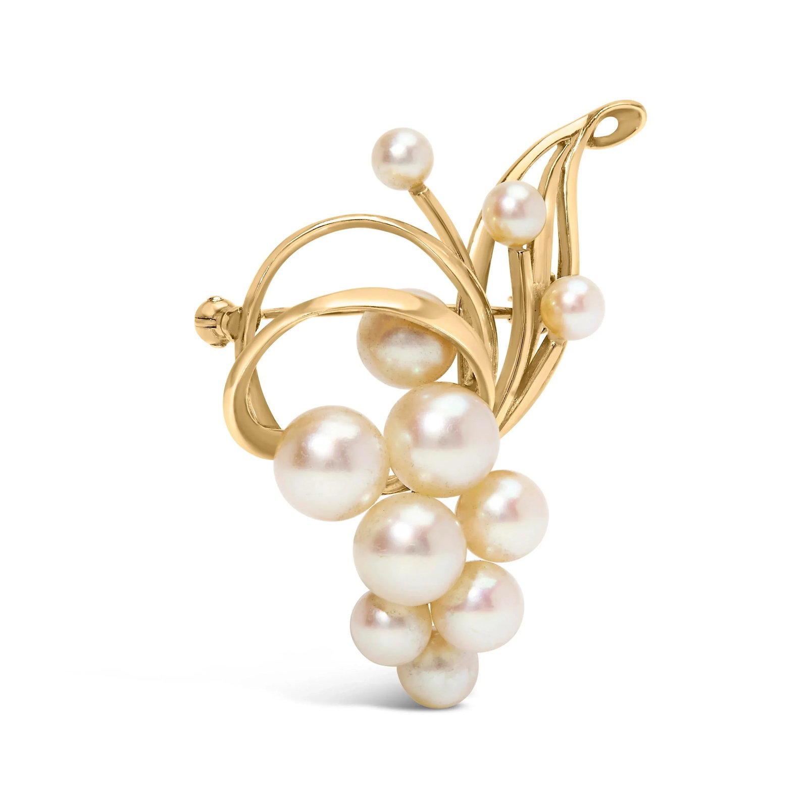 Hause of Brilliance 14K Yellow Gold Akoya Cultured Pearl Cluster Swirl Brooch Pin - 2