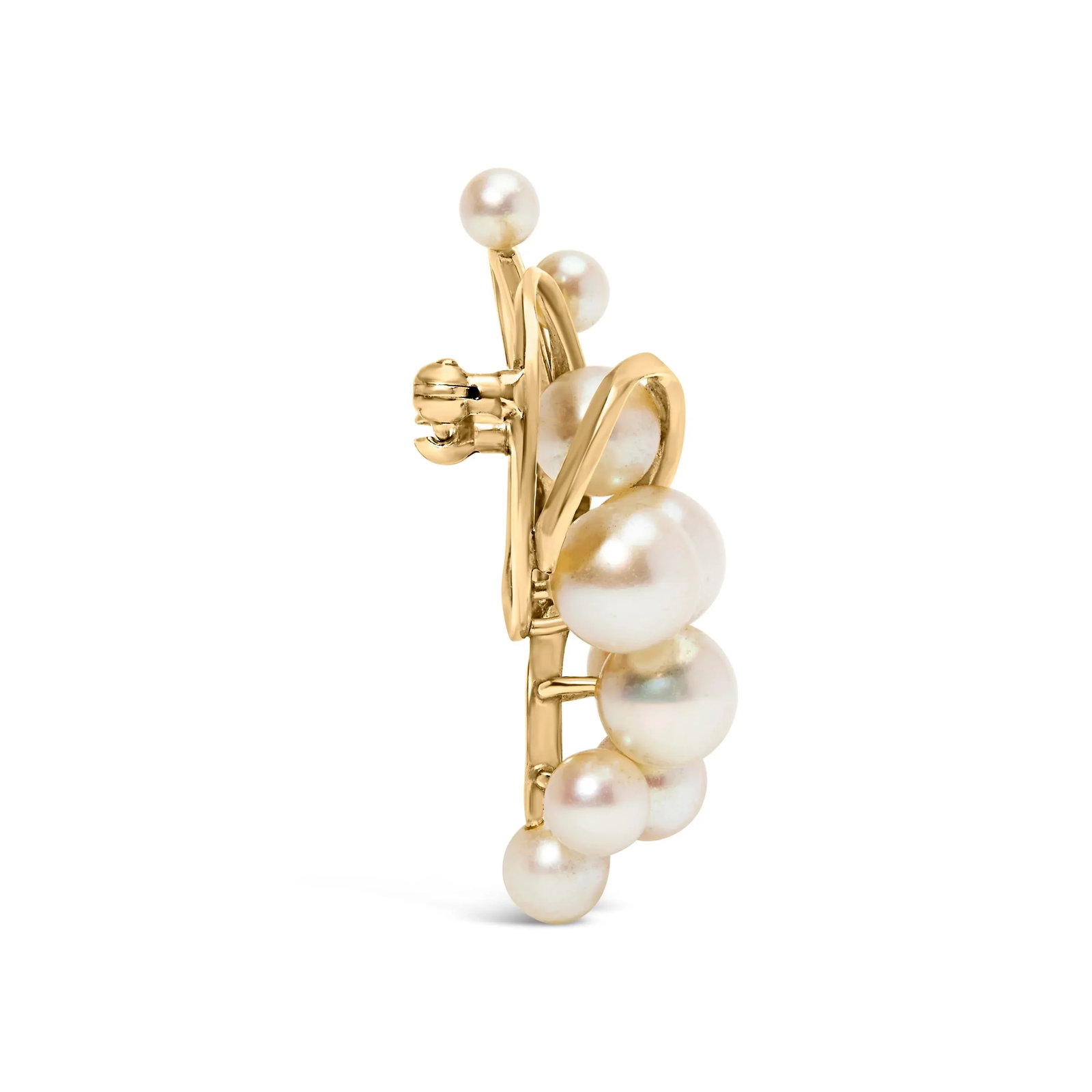 Hause of Brilliance 14K Yellow Gold Akoya Cultured Pearl Cluster Swirl Brooch Pin - 3