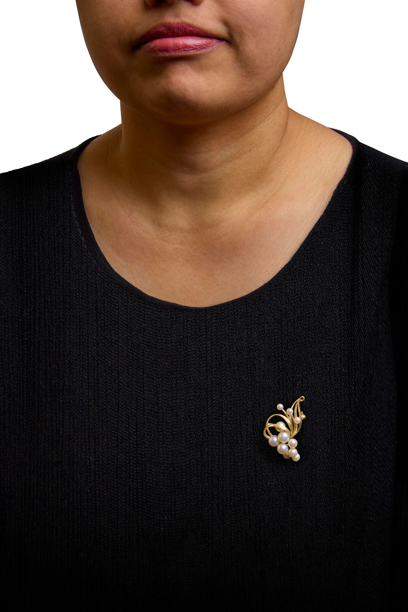 Hause of Brilliance 14K Yellow Gold Akoya Cultured Pearl Cluster Swirl Brooch Pin - 5