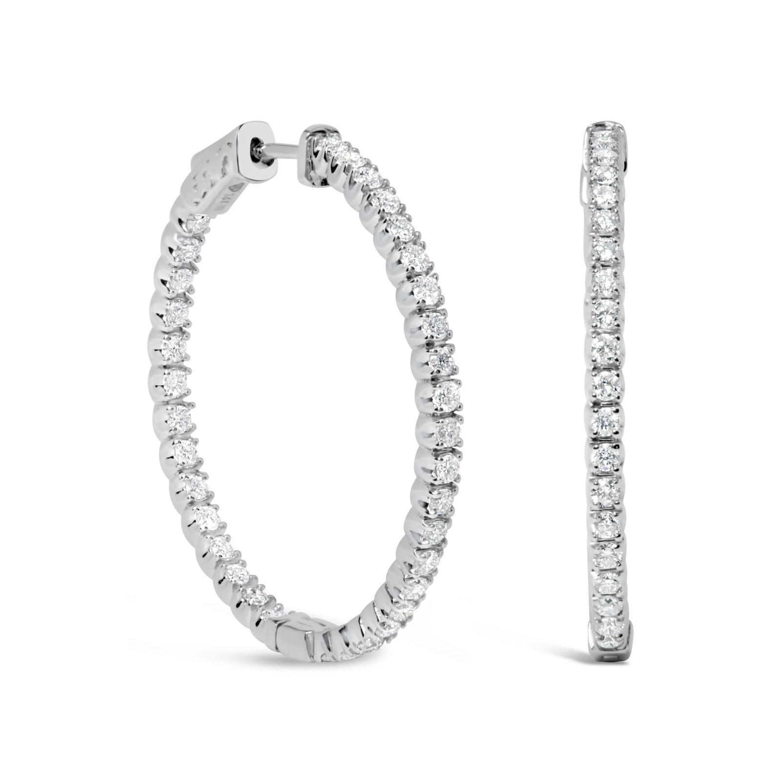 14K White Gold 1 3/4 Cttw Lab Grown Diamond Inside Out Hoop Earrings (G-H Color, VS2-SI1 Clarity) - 2