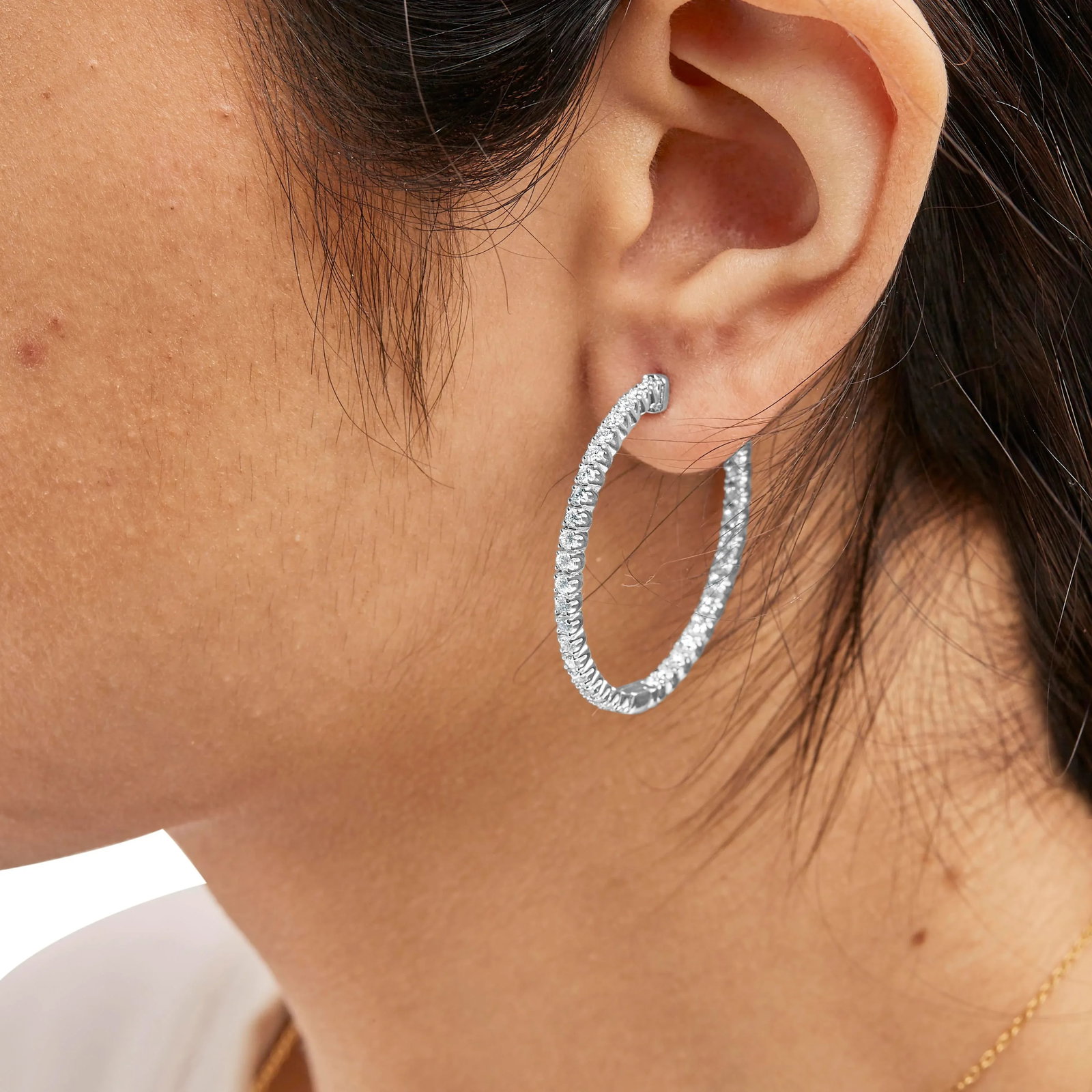 14K White Gold 1 3/4 Cttw Lab Grown Diamond Inside Out Hoop Earrings (G-H Color, VS2-SI1 Clarity) - 4