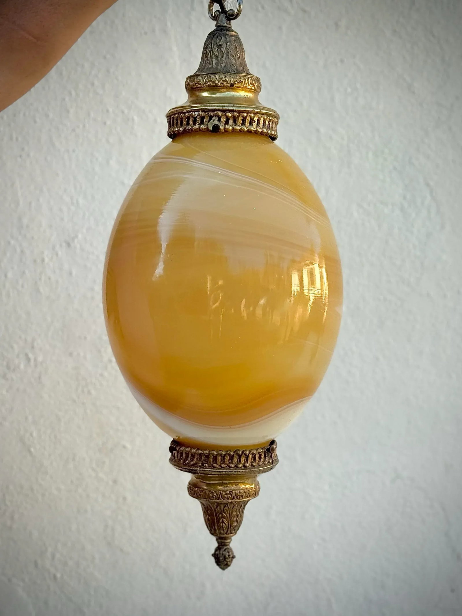 Vintage Light Pendant : Murano Style Very Large Oval Shaped Blown Glass Pendant With "Onyx" Glass Sw - 2