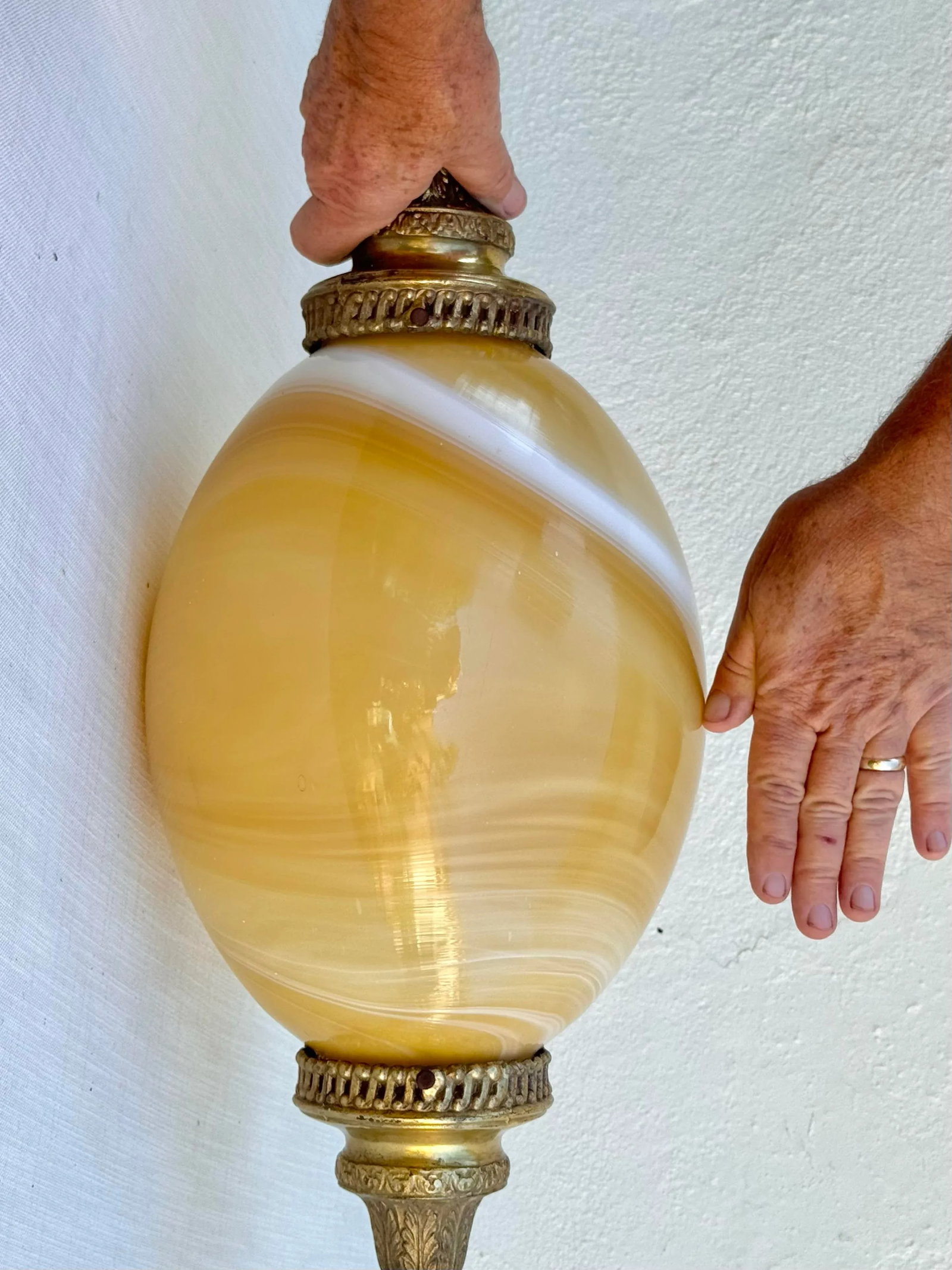 Vintage Light Pendant : Murano Style Very Large Oval Shaped Blown Glass Pendant With "Onyx" Glass Sw - 3