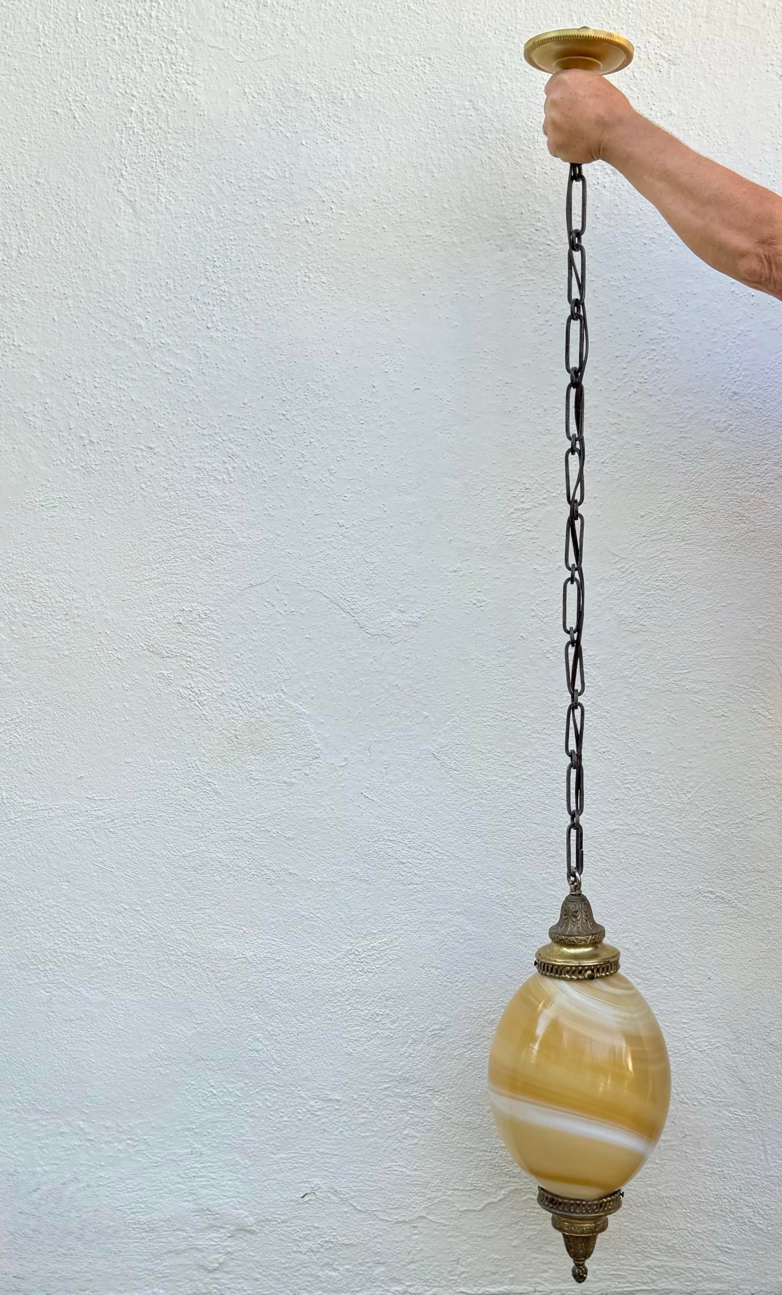 Vintage Light Pendant : Murano Style Very Large Oval Shaped Blown Glass Pendant With "Onyx" Glass Sw - 6
