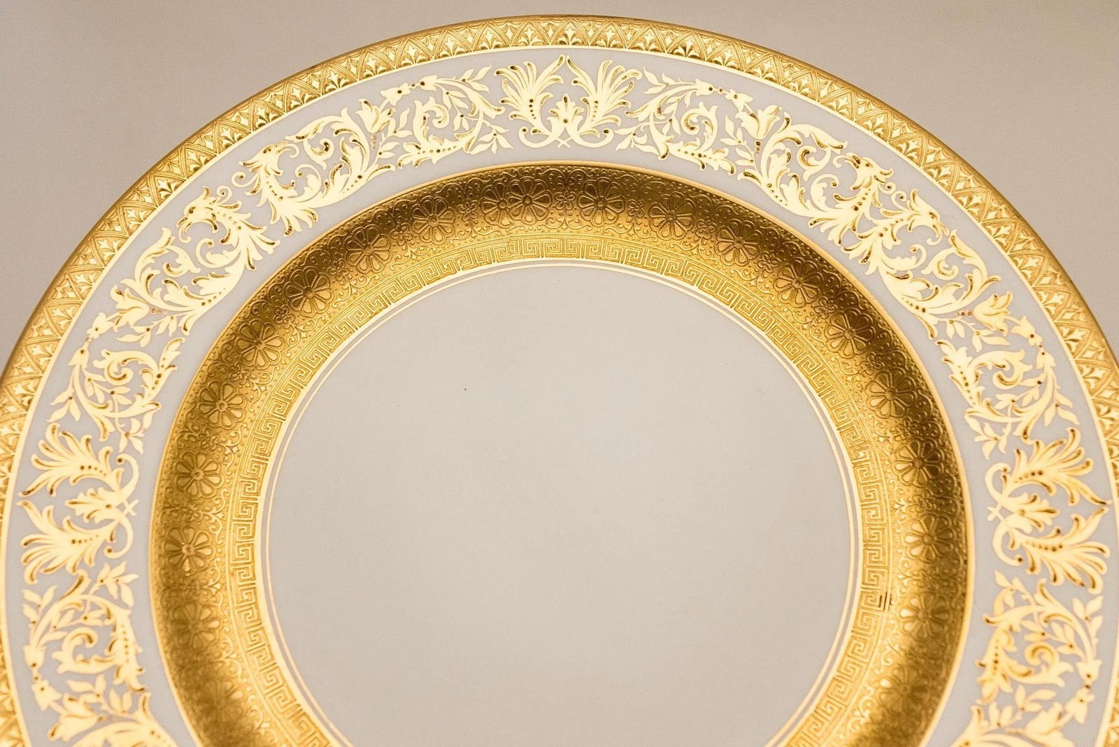 Gilt Encrusted Dinner Plates, Antique Custom Order with Wide Gold Banding - Set of 11 - 4