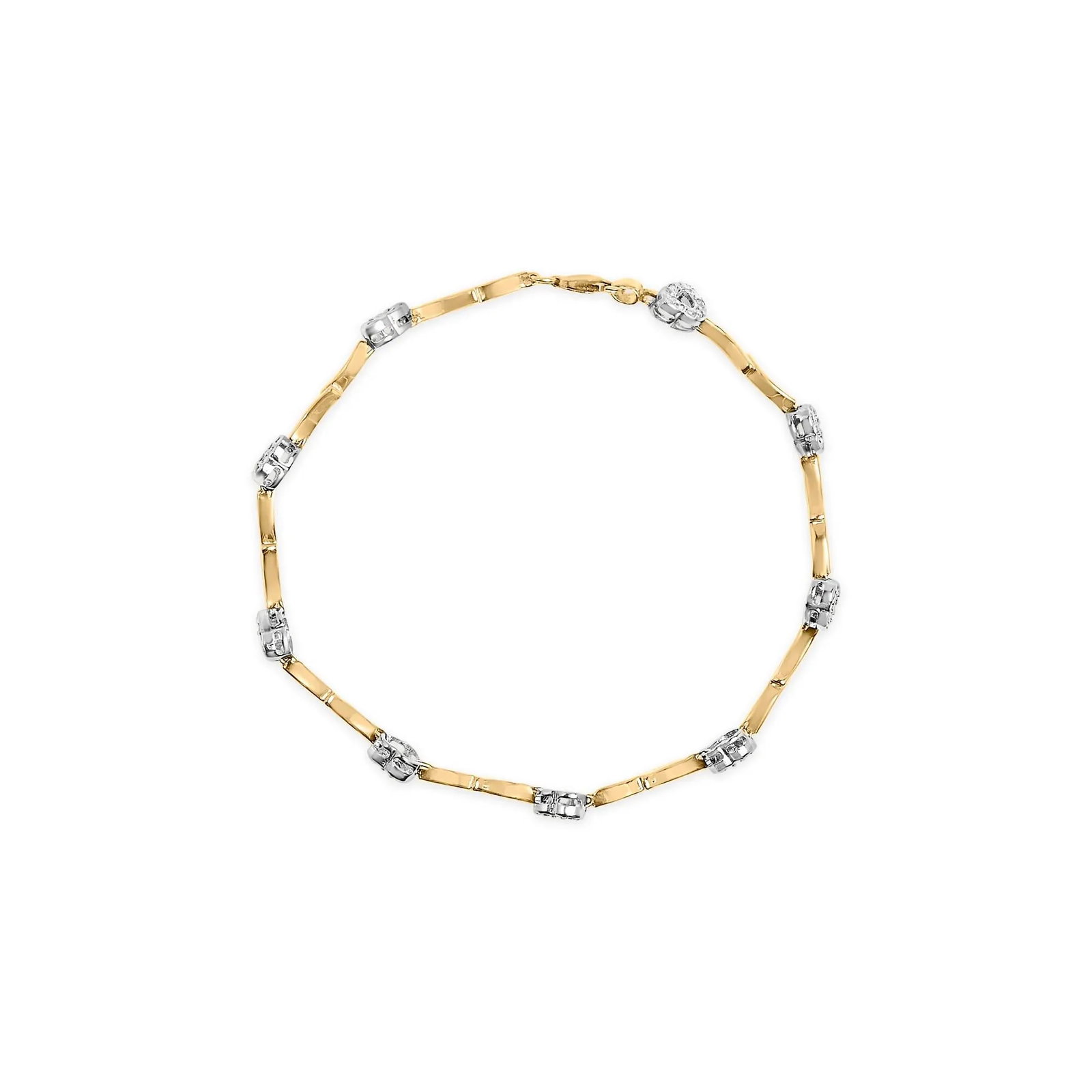 10k Two-Tone Gold 1/3 Cttw Diamond Pave Set Heart S-Link 7.25" Bracelet (I-J Color, I2-I3 Clarity) - 3