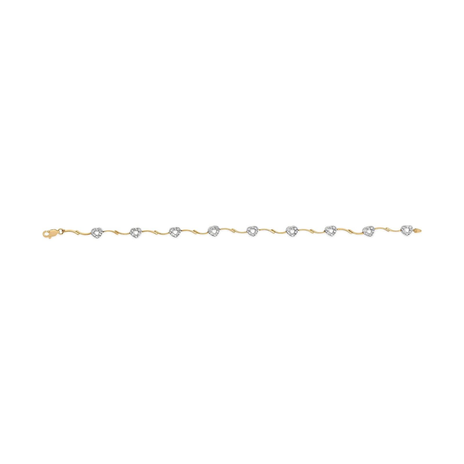 10k Two-Tone Gold 1/3 Cttw Diamond Pave Set Heart S-Link 7.25" Bracelet (I-J Color, I2-I3 Clarity) - 4