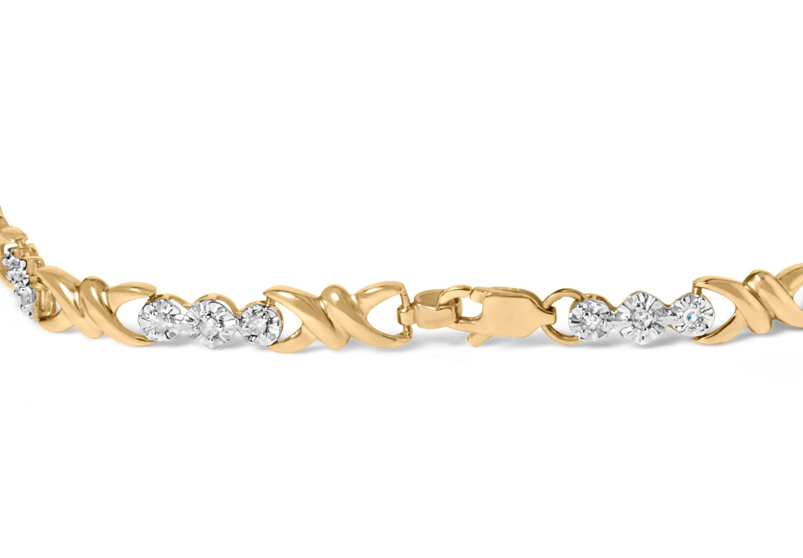 10k Yellow Gold 1/3 Cttw Diamond 3 Stone and X-Link Bracelet (I-J Color, I1-I2 Clarity) - 7.50" Inch - 2