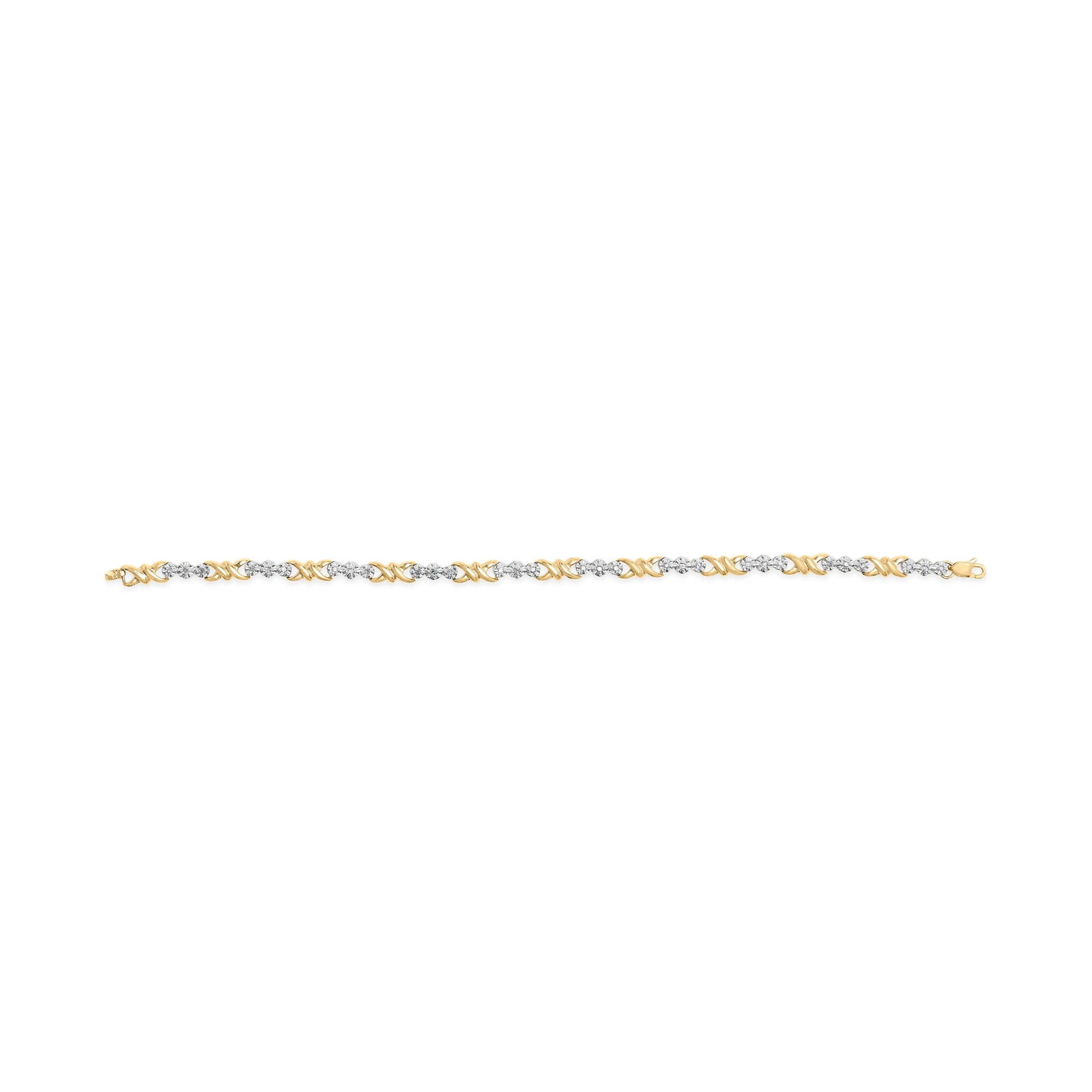 10k Yellow Gold 1/3 Cttw Diamond 3 Stone and X-Link Bracelet (I-J Color, I1-I2 Clarity) - 7.50" Inch - 4