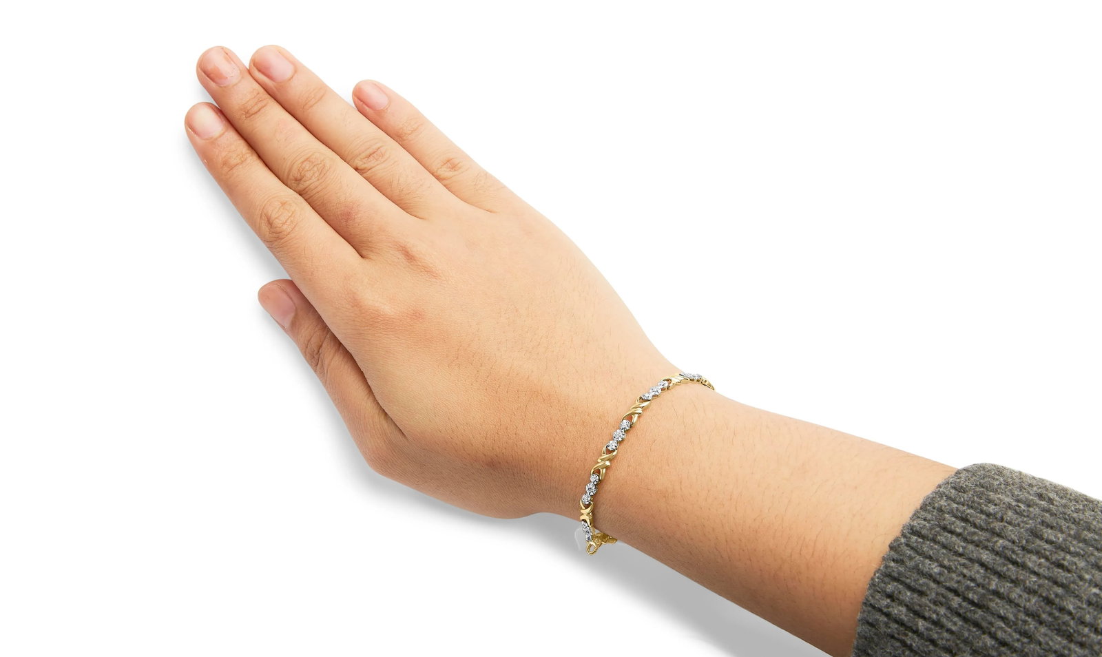 10k Yellow Gold 1/3 Cttw Diamond 3 Stone and X-Link Bracelet (I-J Color, I1-I2 Clarity) - 7.50" Inch - 5
