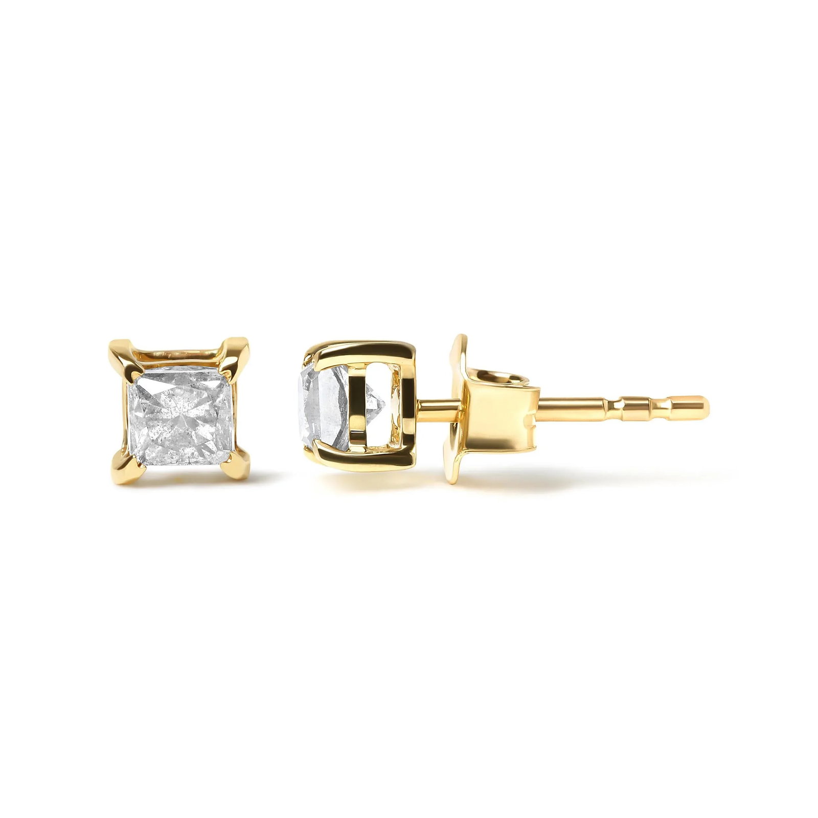 14K Yellow Gold 5/8 Cttw Princess Natural Brown Color Diamond 4-Prong Stud Earrings (Brown Color, SI - 3
