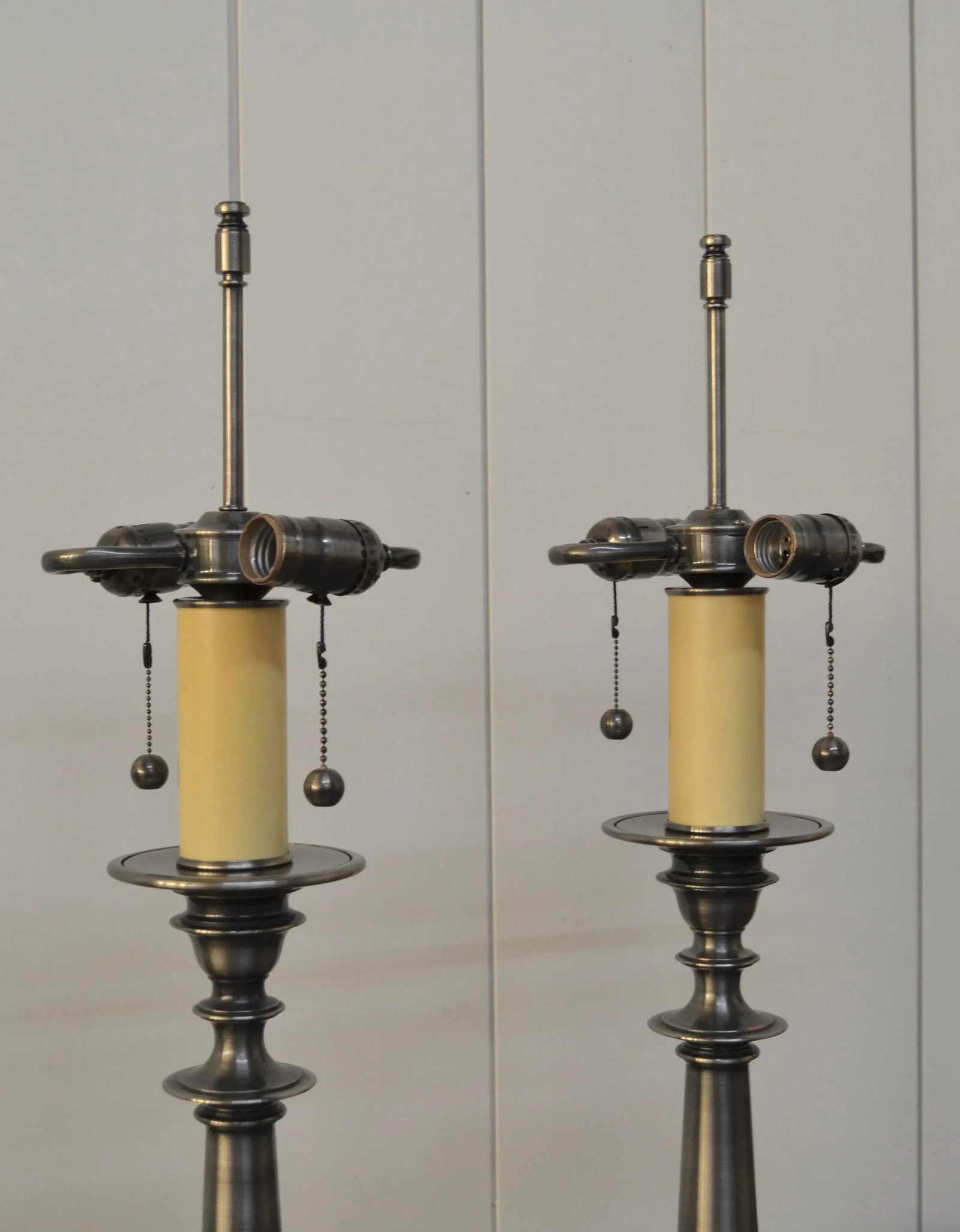 English Style Candlestick Lamps in Pewter Finish - A Pair - 3
