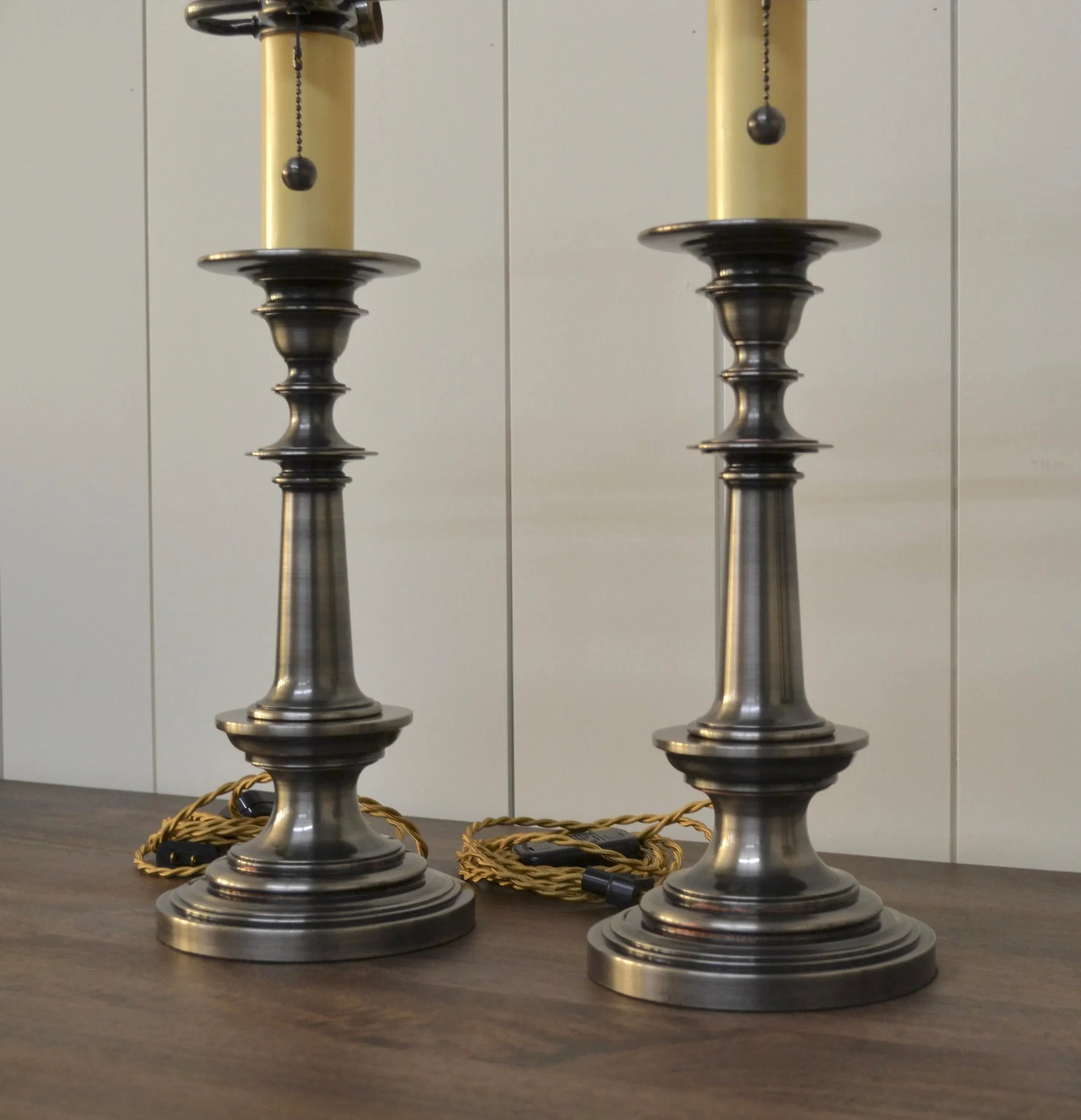 English Style Candlestick Lamps in Pewter Finish - A Pair - 5