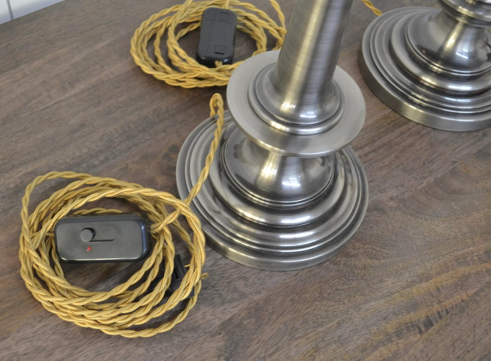 English Style Candlestick Lamps in Pewter Finish - A Pair - 7