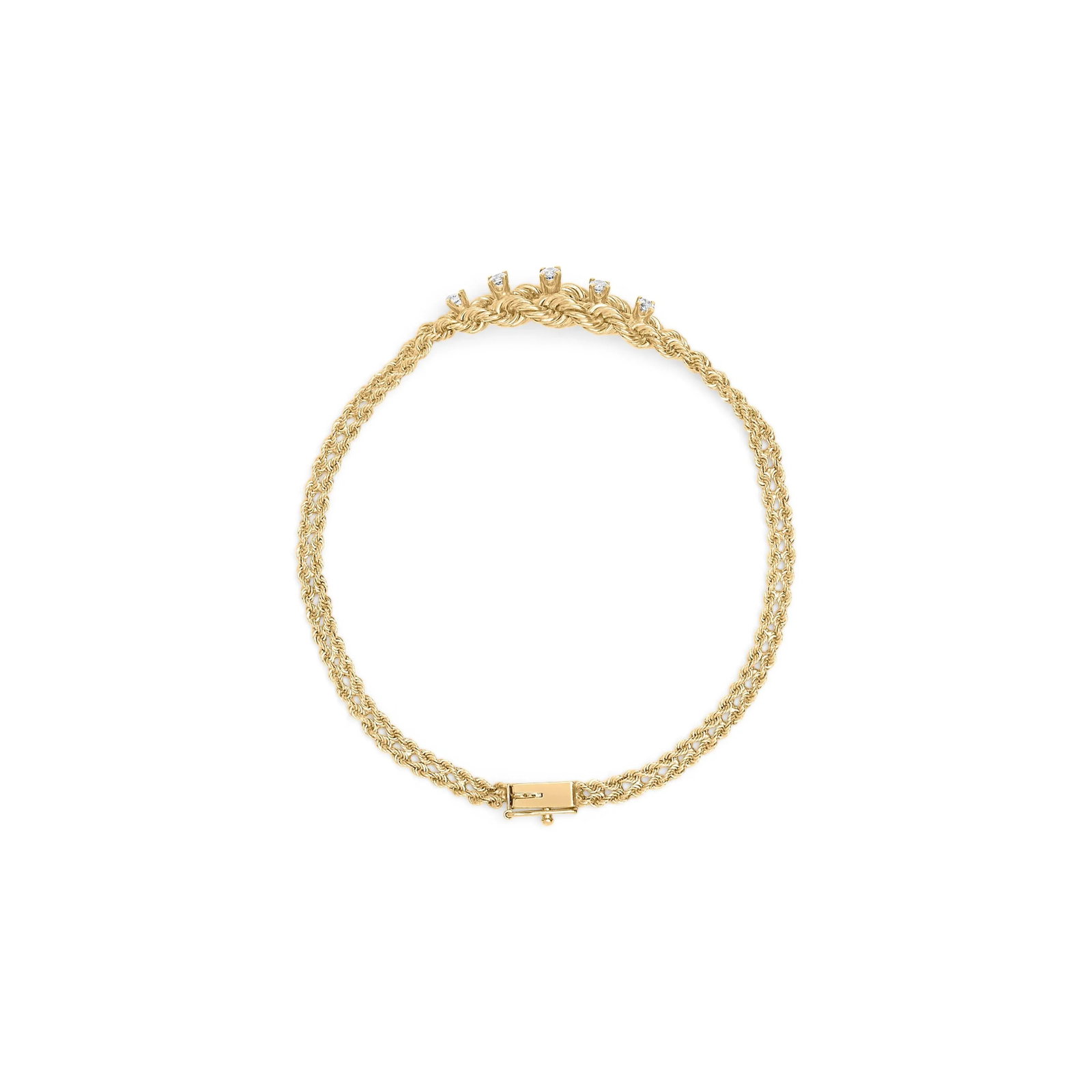 10K Yellow Gold 1/4 Cttw Round-Cut Diamond Basket Weave Rope Chain Style 7" Bracelet (H-I Color, I1- - 3