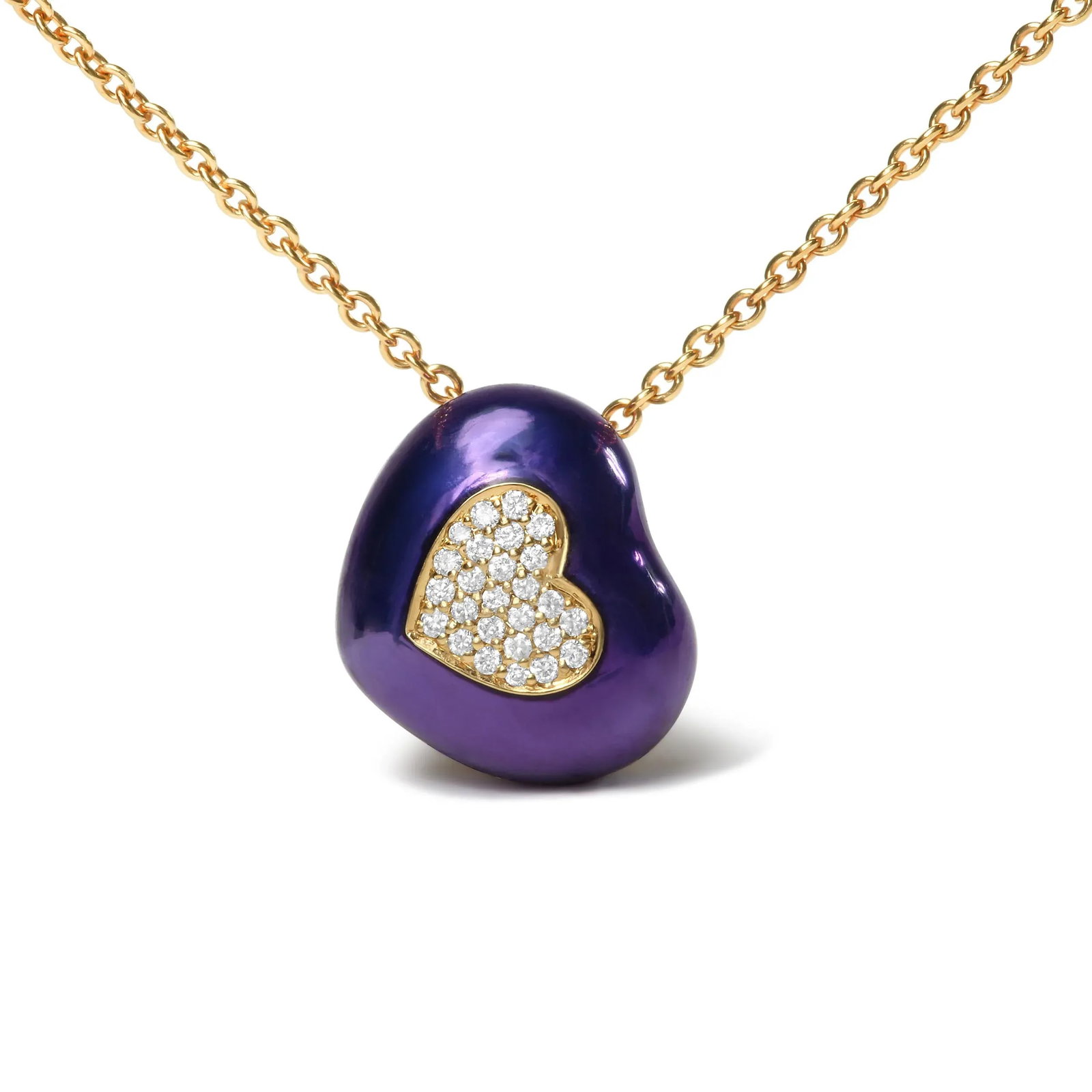 18K Yellow Gold Blue Enamel 1/10 Cttw Round Pave Diamonds Heart Shape 18" Pendant Necklace (G-H Colo - 2