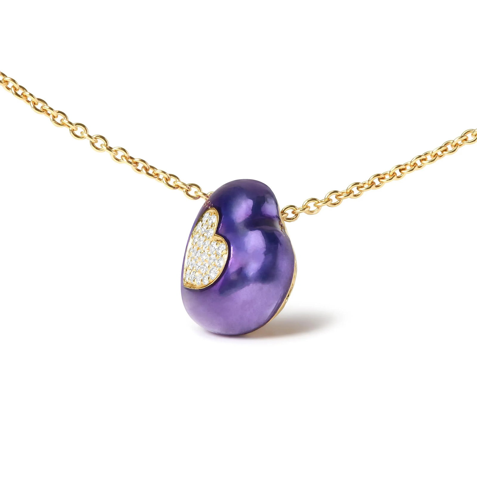 18K Yellow Gold Blue Enamel 1/10 Cttw Round Pave Diamonds Heart Shape 18" Pendant Necklace (G-H Colo - 3