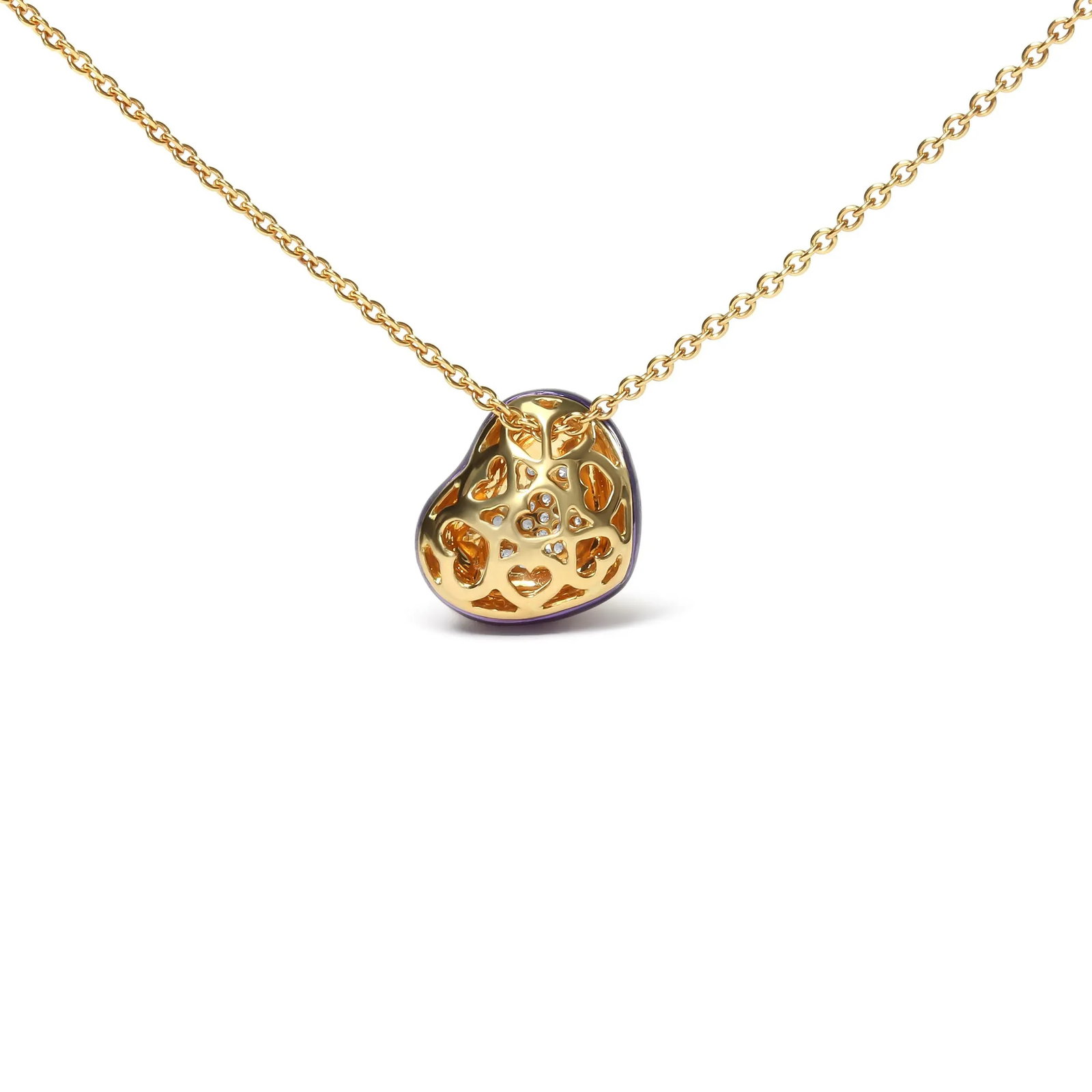 18K Yellow Gold Blue Enamel 1/10 Cttw Round Pave Diamonds Heart Shape 18" Pendant Necklace (G-H Colo - 4