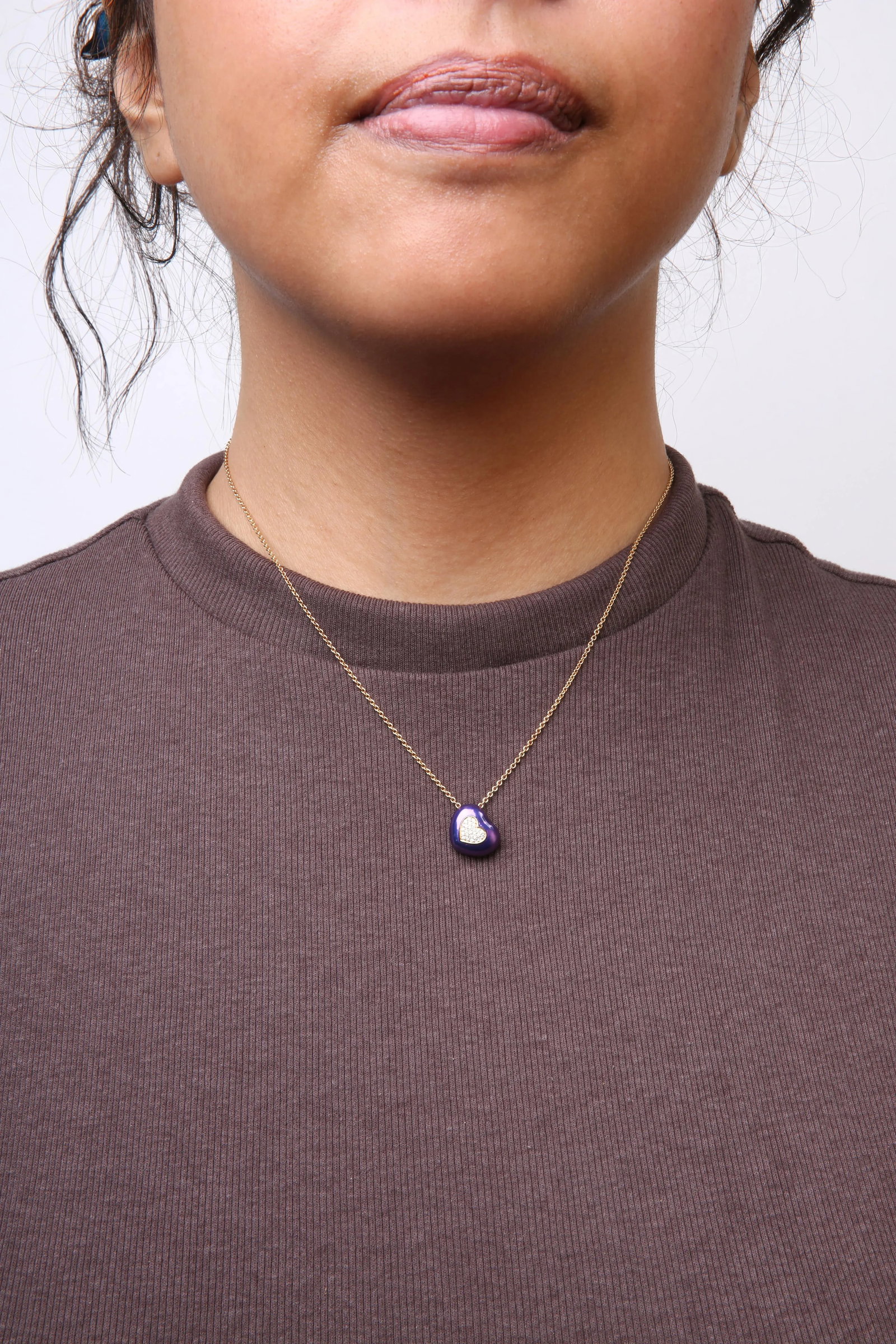 18K Yellow Gold Blue Enamel 1/10 Cttw Round Pave Diamonds Heart Shape 18" Pendant Necklace (G-H Colo - 5