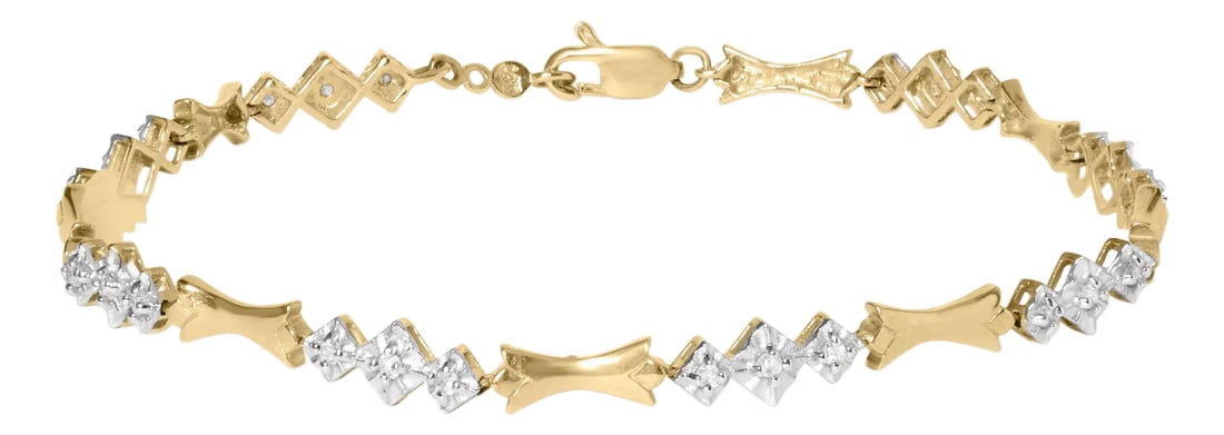 10k Gold 1/3 Cttw Diamond Miracle Set Alternating Bar and Link Bracelet (I-J Color, I1-I2 Clarity) -: Step into a world of divine elegance with this exquisite two-tone gold diamond bracelet. Crafted with 10K gold, this piece radiates a captivating allure that will enchant any woman. The bracelet