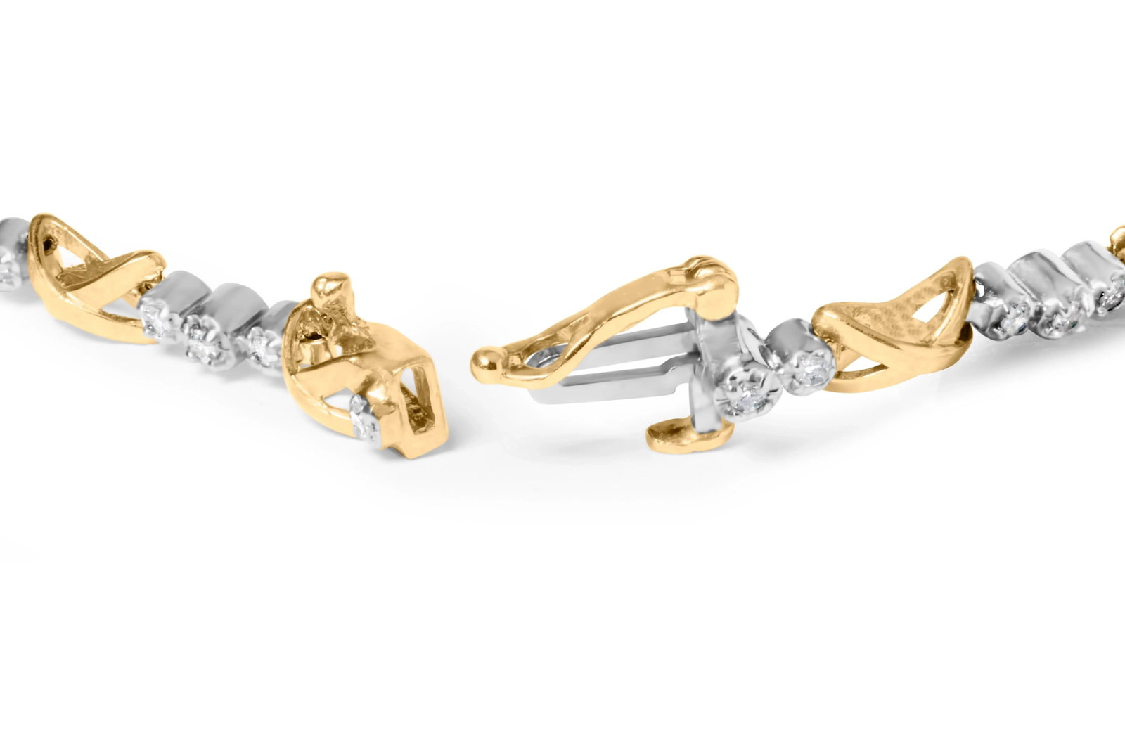 10K Two-Tone Gold 1/2 Cttw Diamond Alternating 3 Stone and X-Link 7" Bracelet (I-J Color, I2-I3 Clar - 2